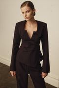 Square Neck Blazer - Plum Pinstripe