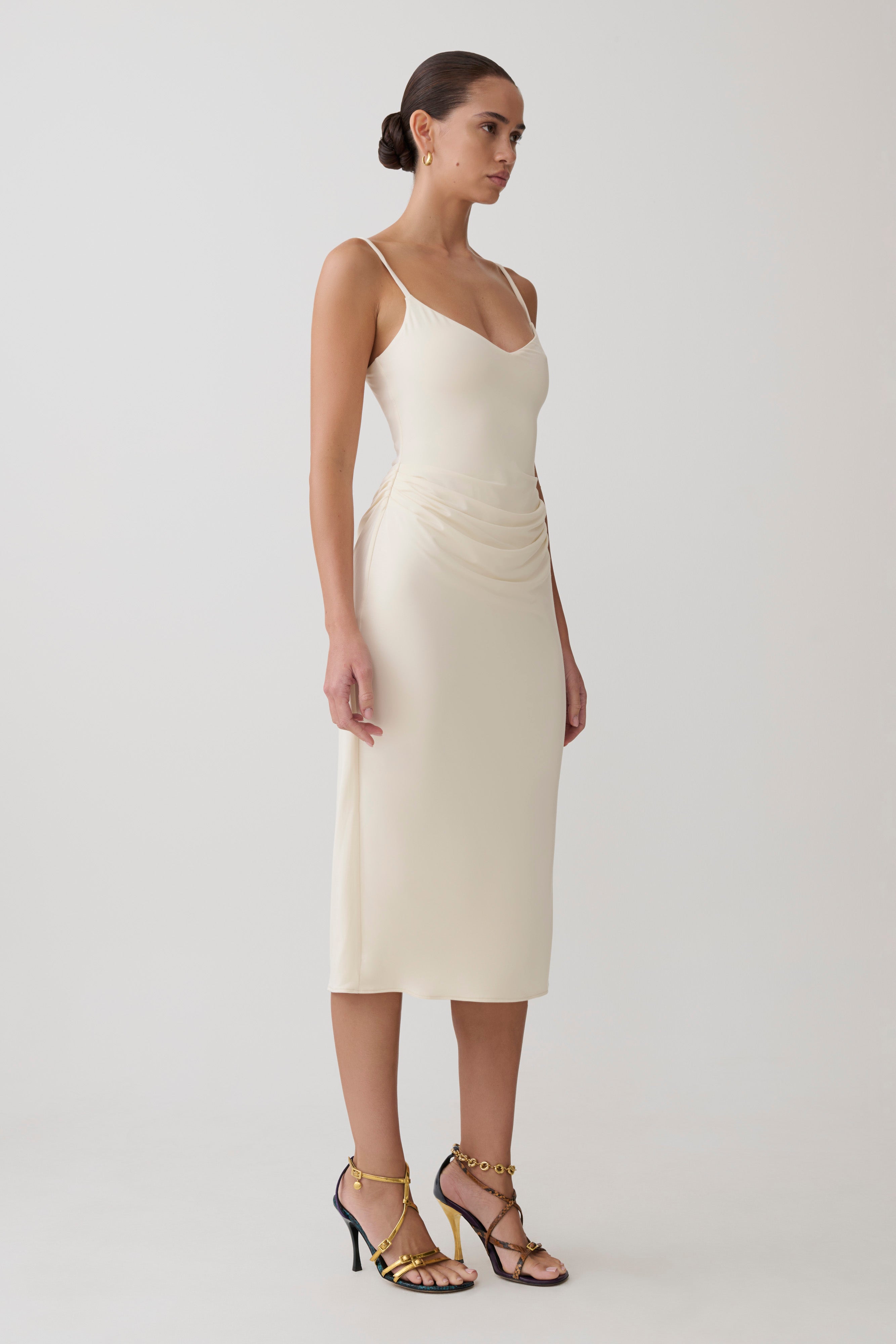 Gathered Jersey Midi Dress - Ivory