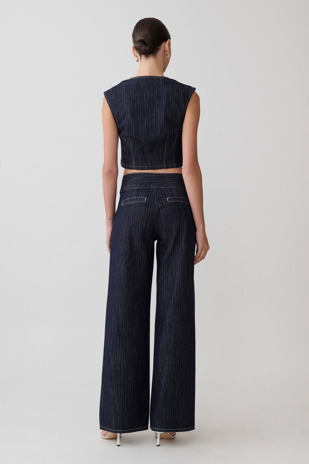 Sleeveless Denim Top - Indigo Pinstripe
