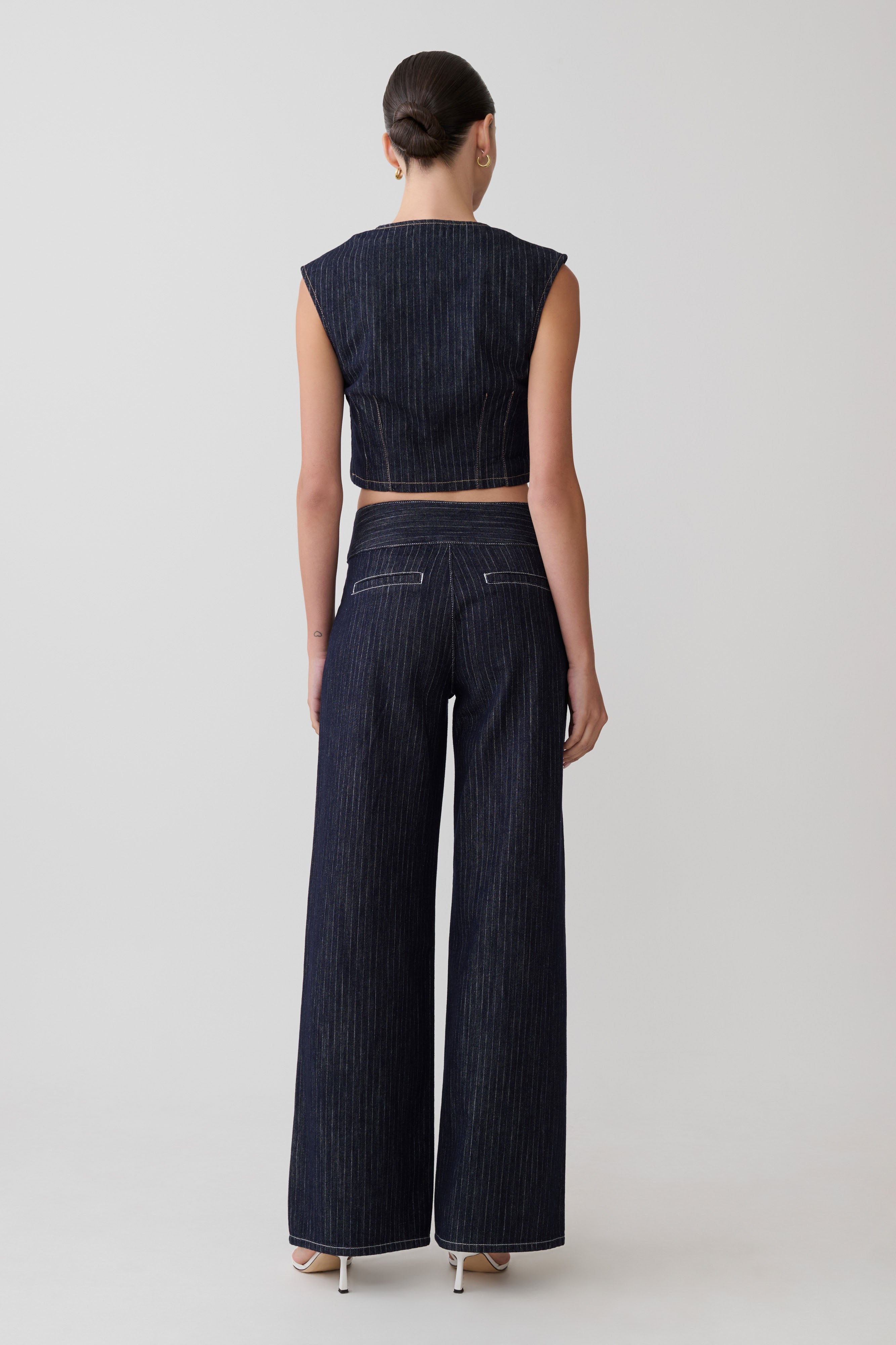 Sleeveless Denim Top - Indigo Pinstripe
