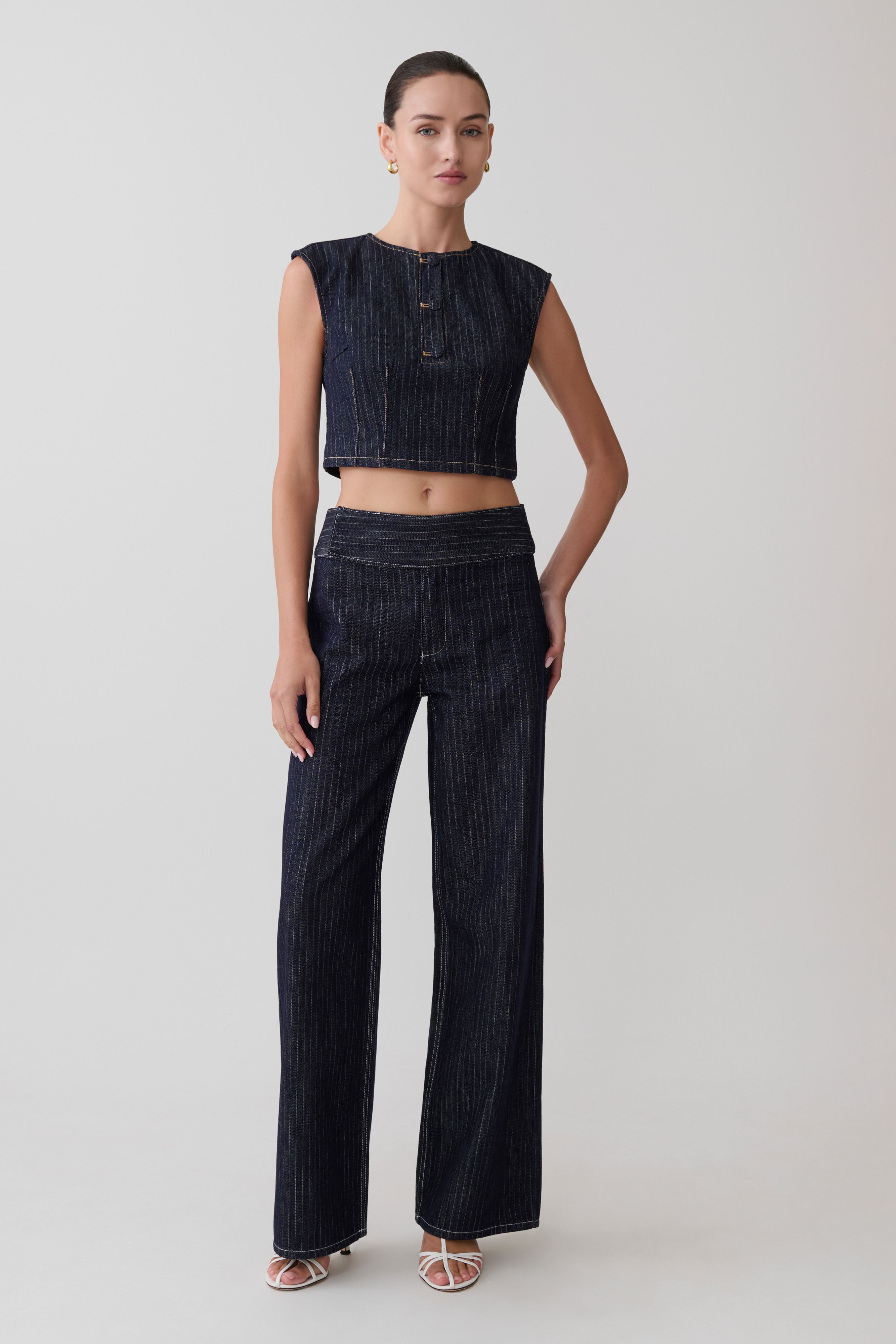 Sleeveless Denim Top - Indigo Pinstripe