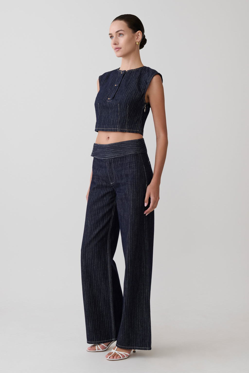 Sleeveless Denim Top - Indigo Pinstripe