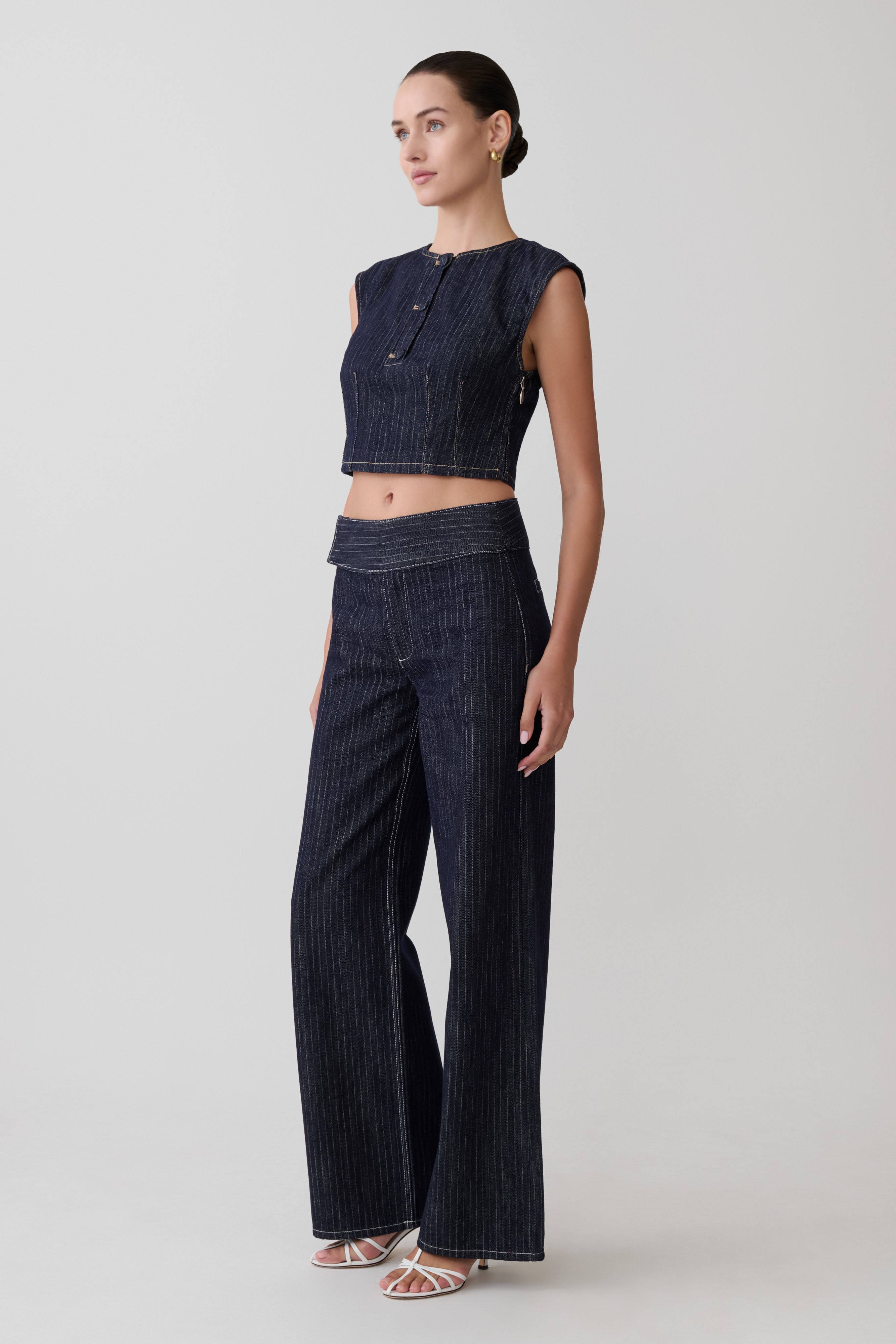 Sleeveless Denim Top - Indigo Pinstripe