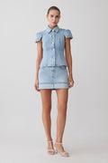 Short Sleeve Denim Top - Washed Light Blue