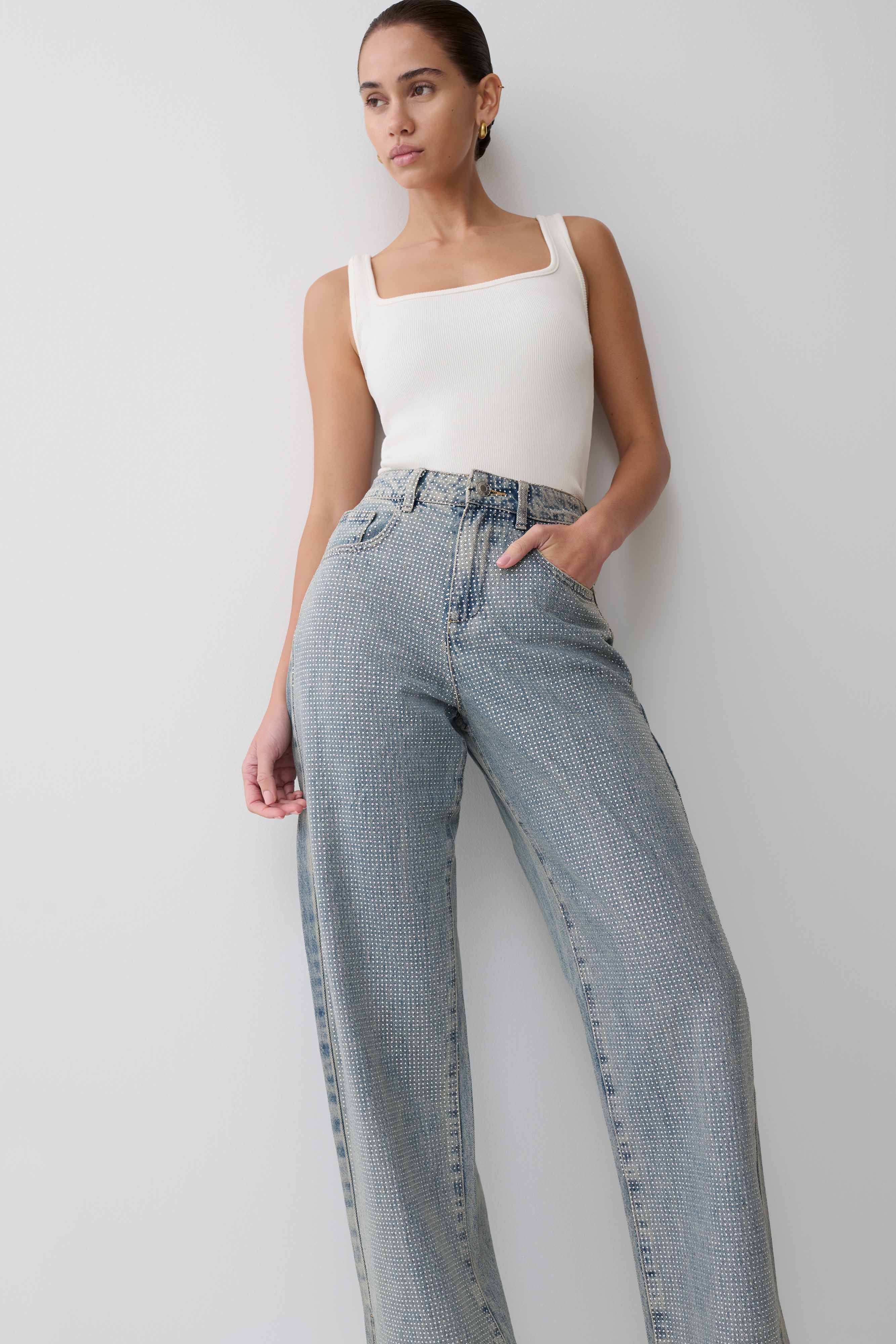 Diamante Denim Jeans - Blue/Green