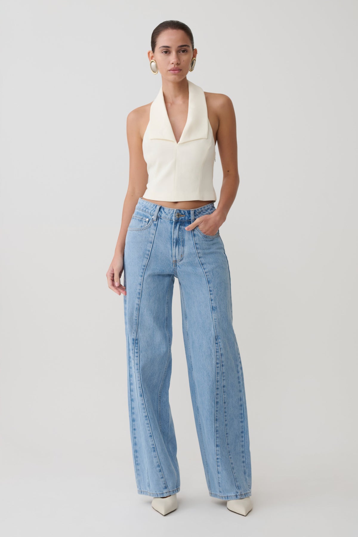 Spijkerjeans met wijde pijpen en normale taille - klassiek blauw