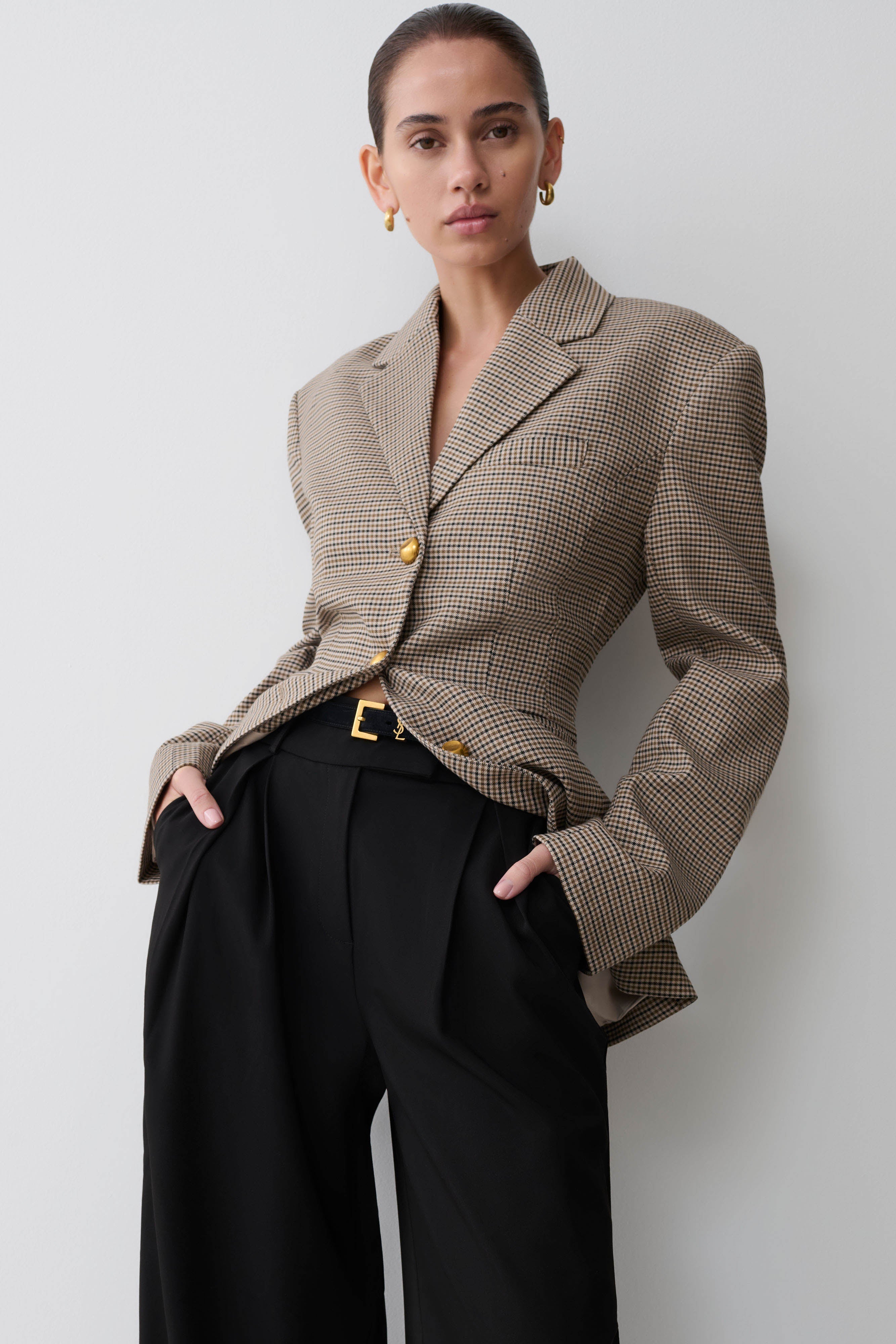 Shaped Blazer - Tan Check