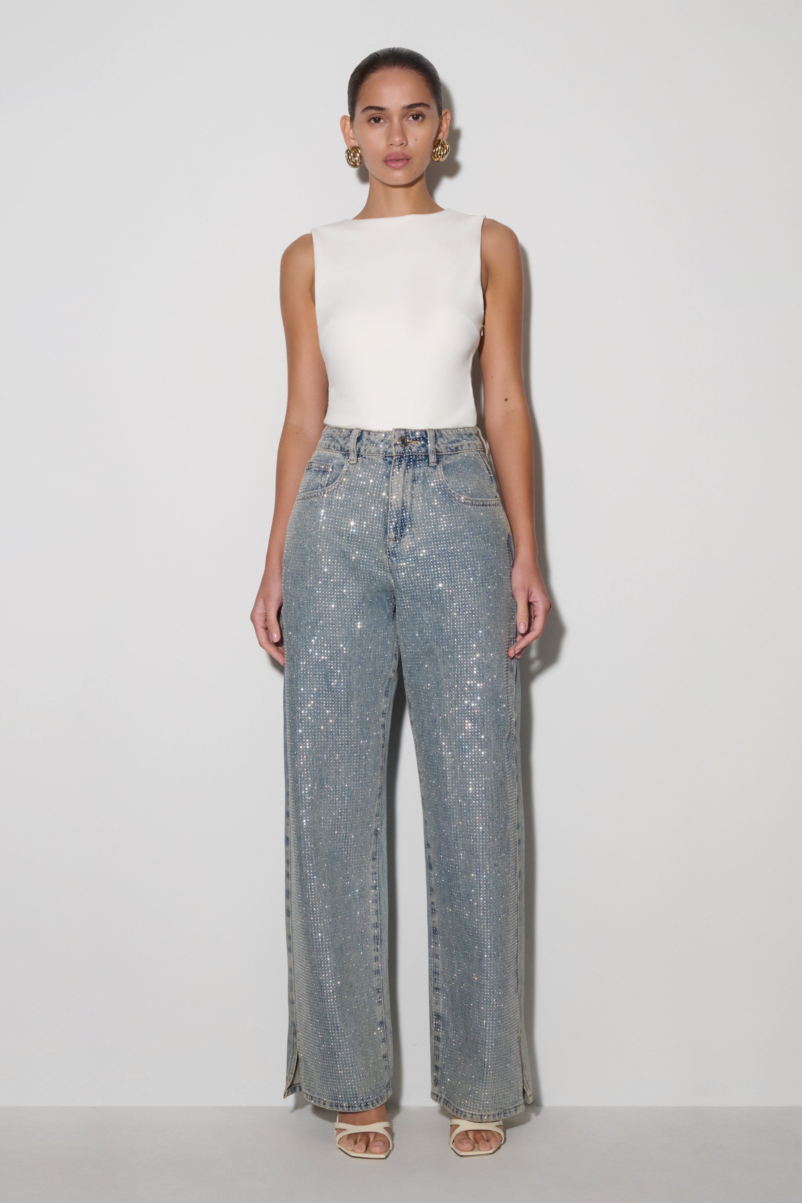 Diamante Denim Jeans - Blue/Green