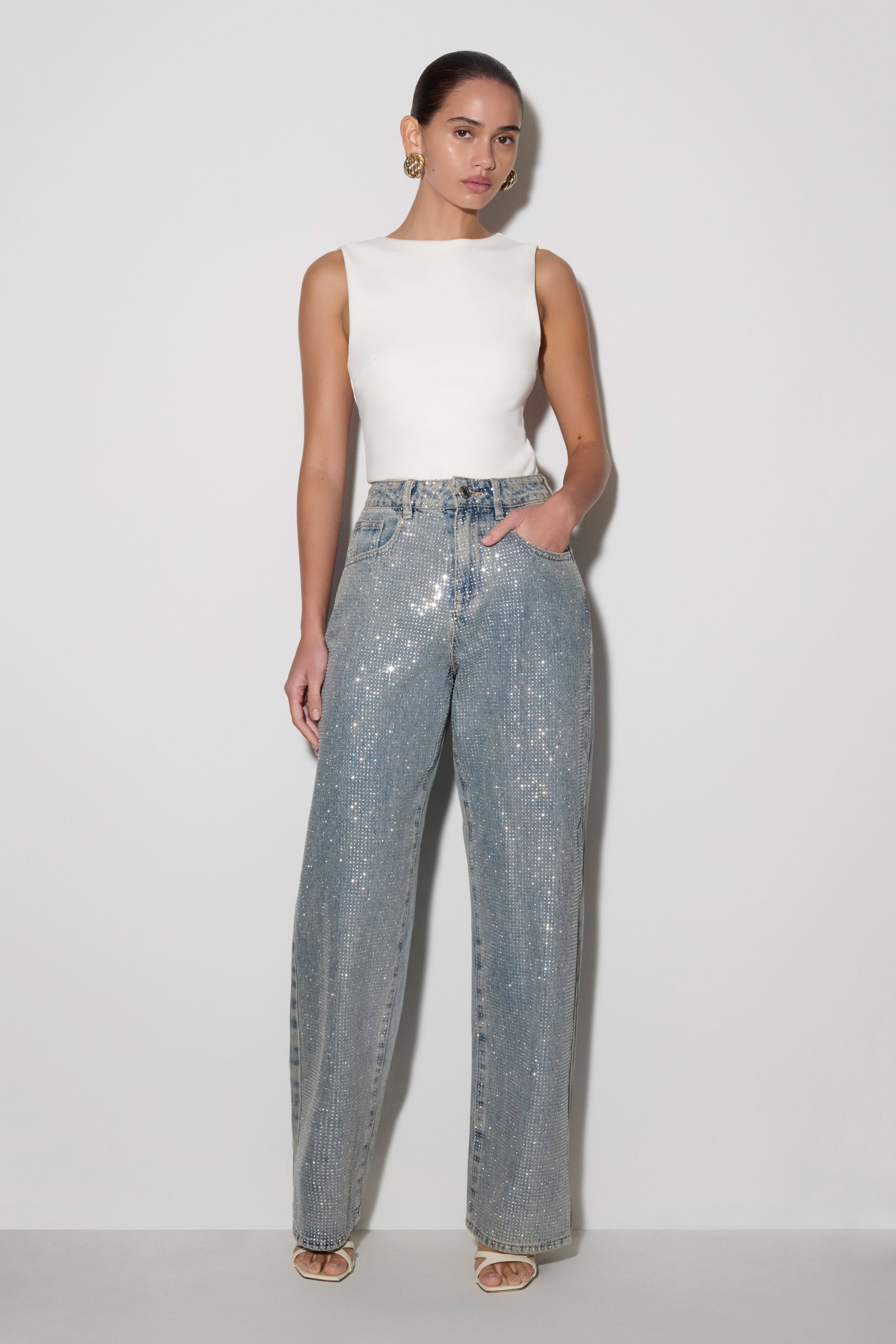 Diamante Denim Jeans - Blue/Green