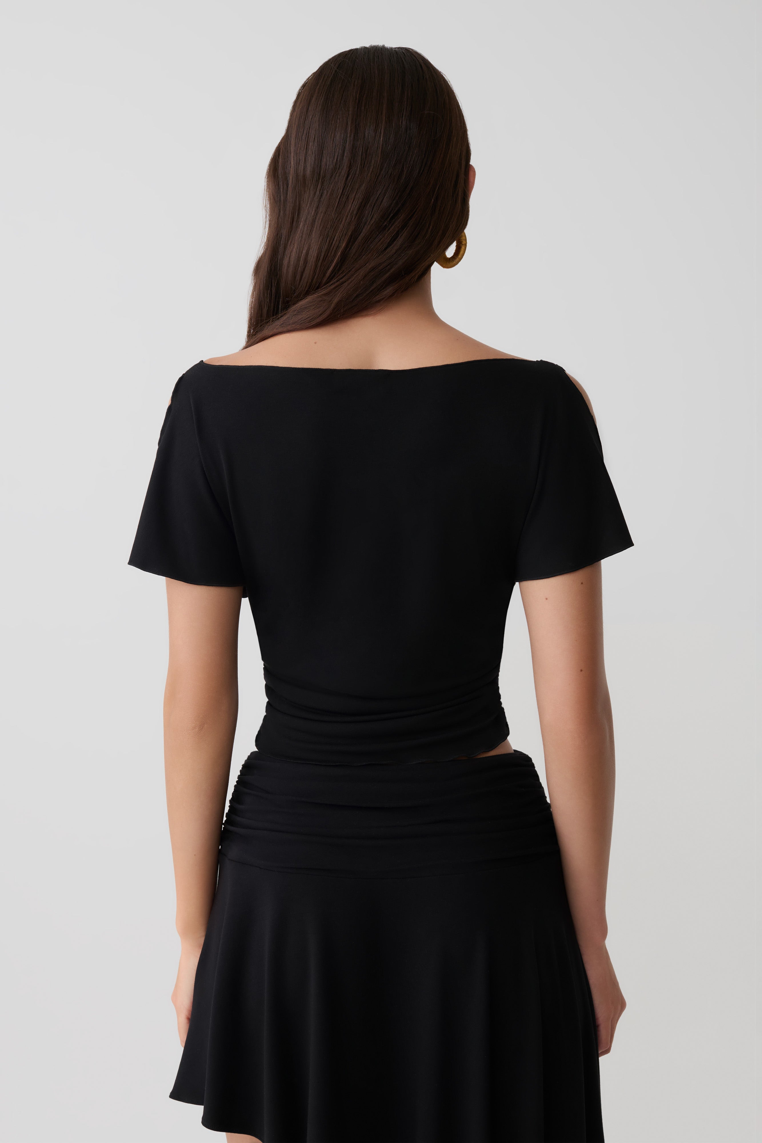 Modal Flounce Short Sleeve Top - Black