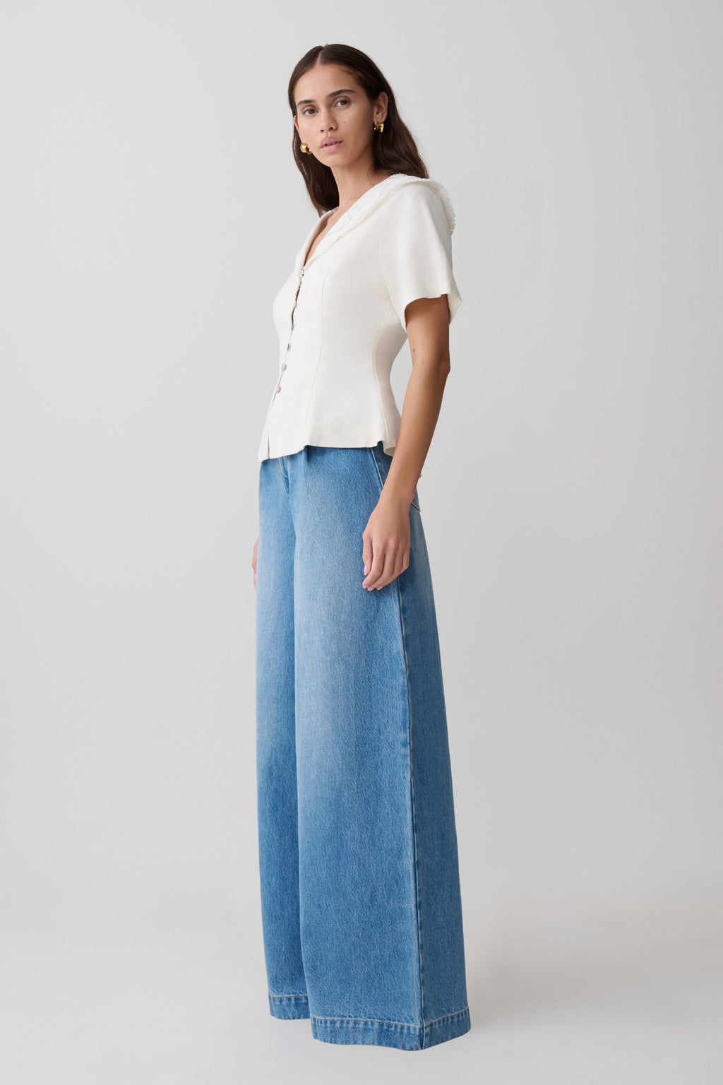 Oversized spijkerbroek met plooi aan de voorkant - zomerblauw