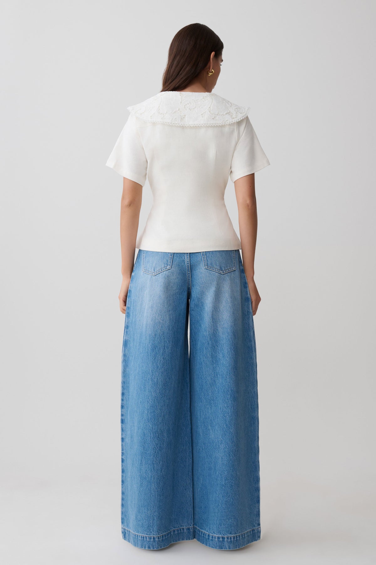 Oversized spijkerbroek met plooi aan de voorkant - zomerblauw