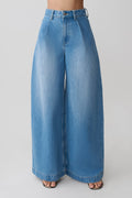 Oversized spijkerbroek met plooi aan de voorkant - zomerblauw