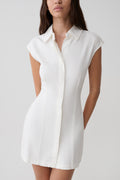 Collared Mini Denim Dress - White