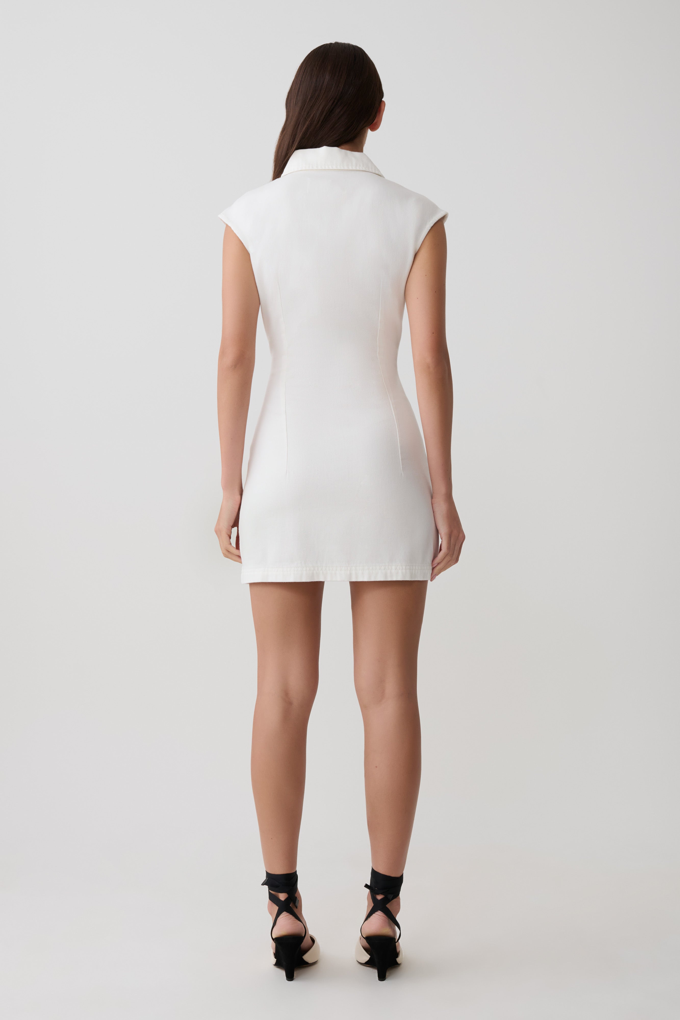 Collared Mini Denim Dress - White