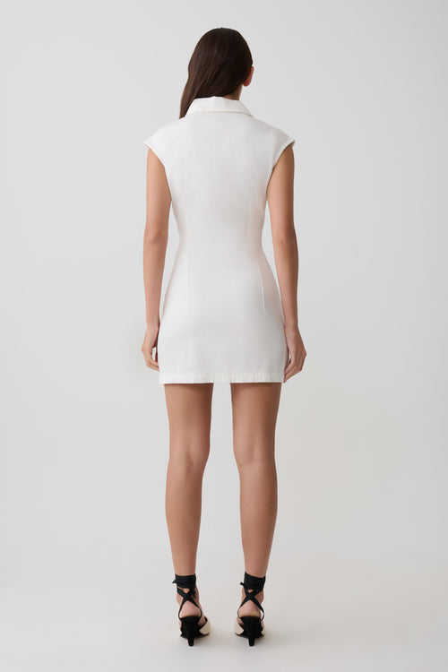 Collared Mini Denim Dress - White