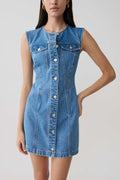 Button Front Denim Mini Dress - Summer Blue