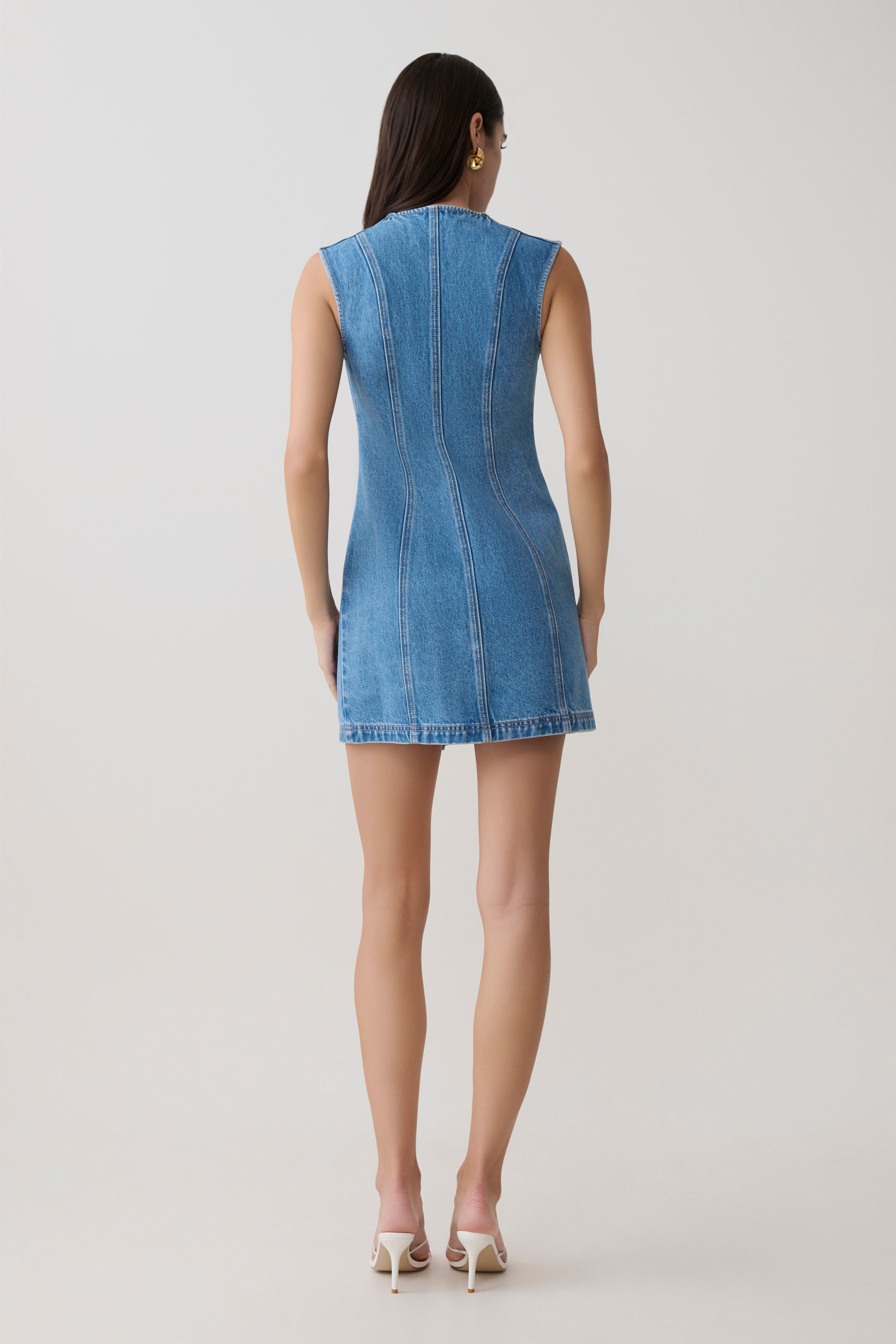 Button Front Denim Mini Dress - Summer Blue