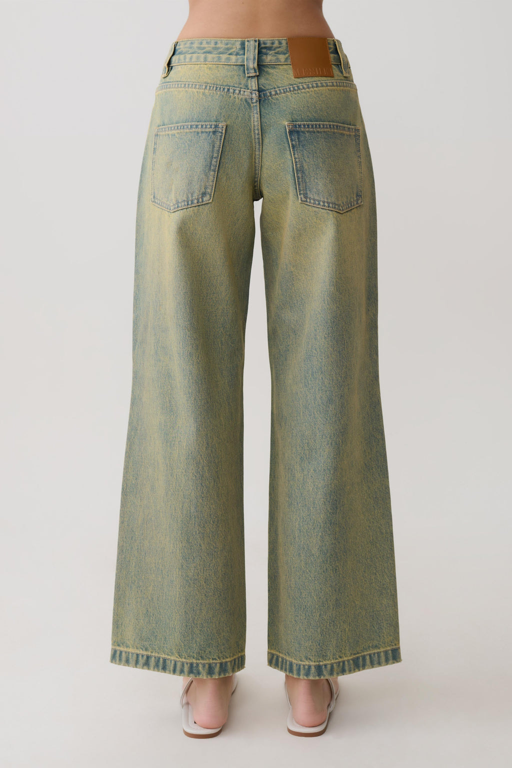 Jeans met mid waist en wijde pijpen - Groene wassing