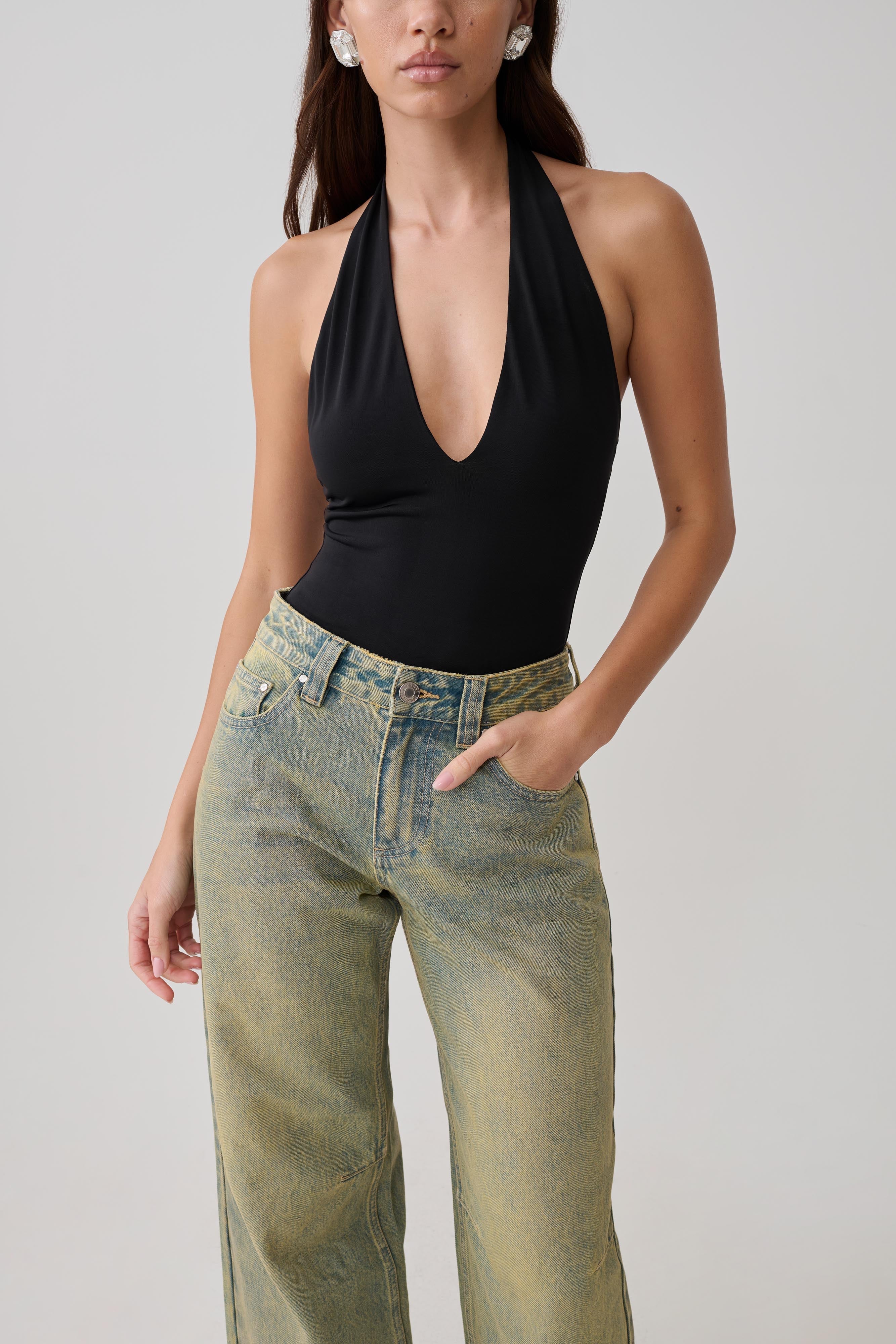 Slinky Halter Bodysuit - Black