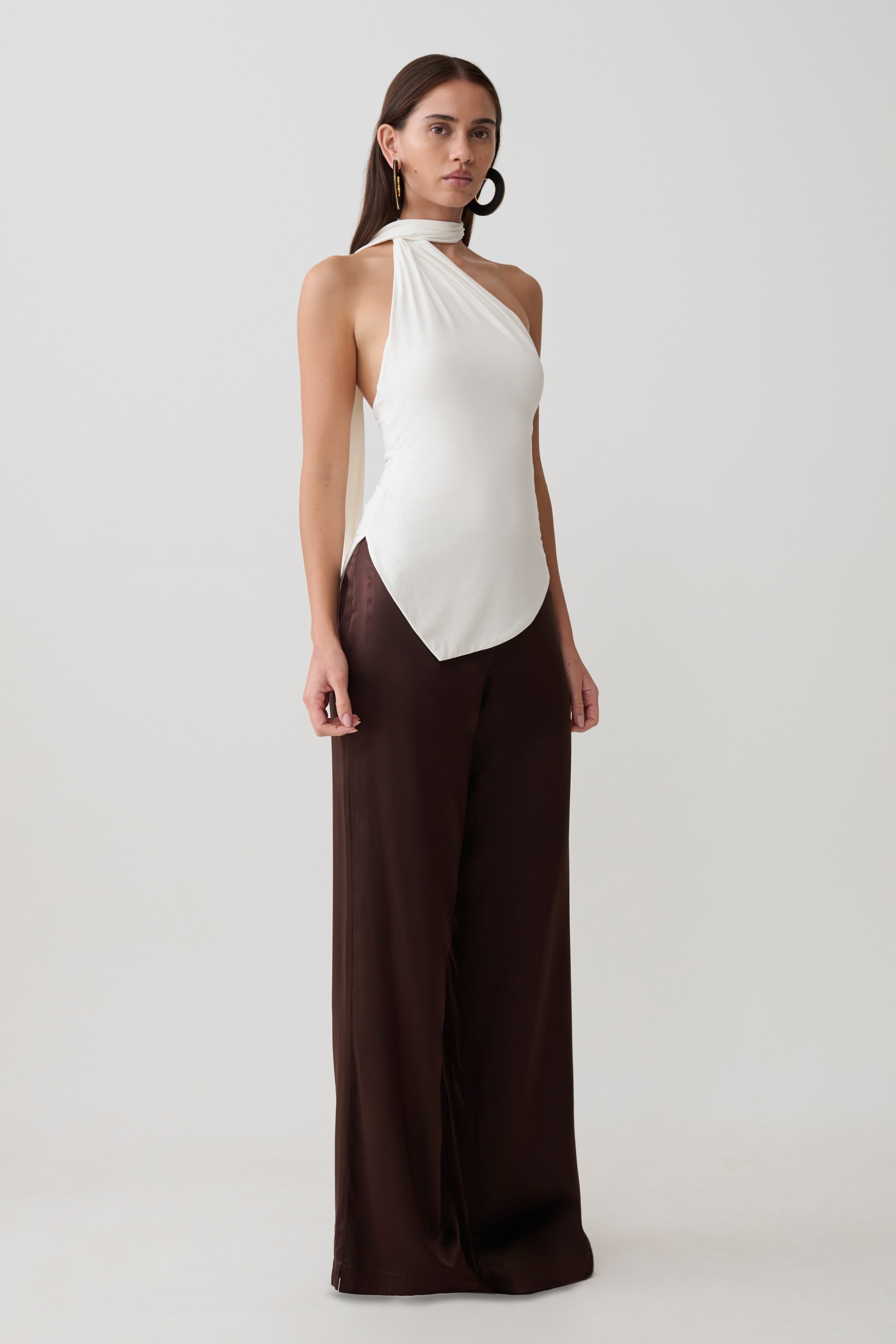 One Shoulder Tie Top - White