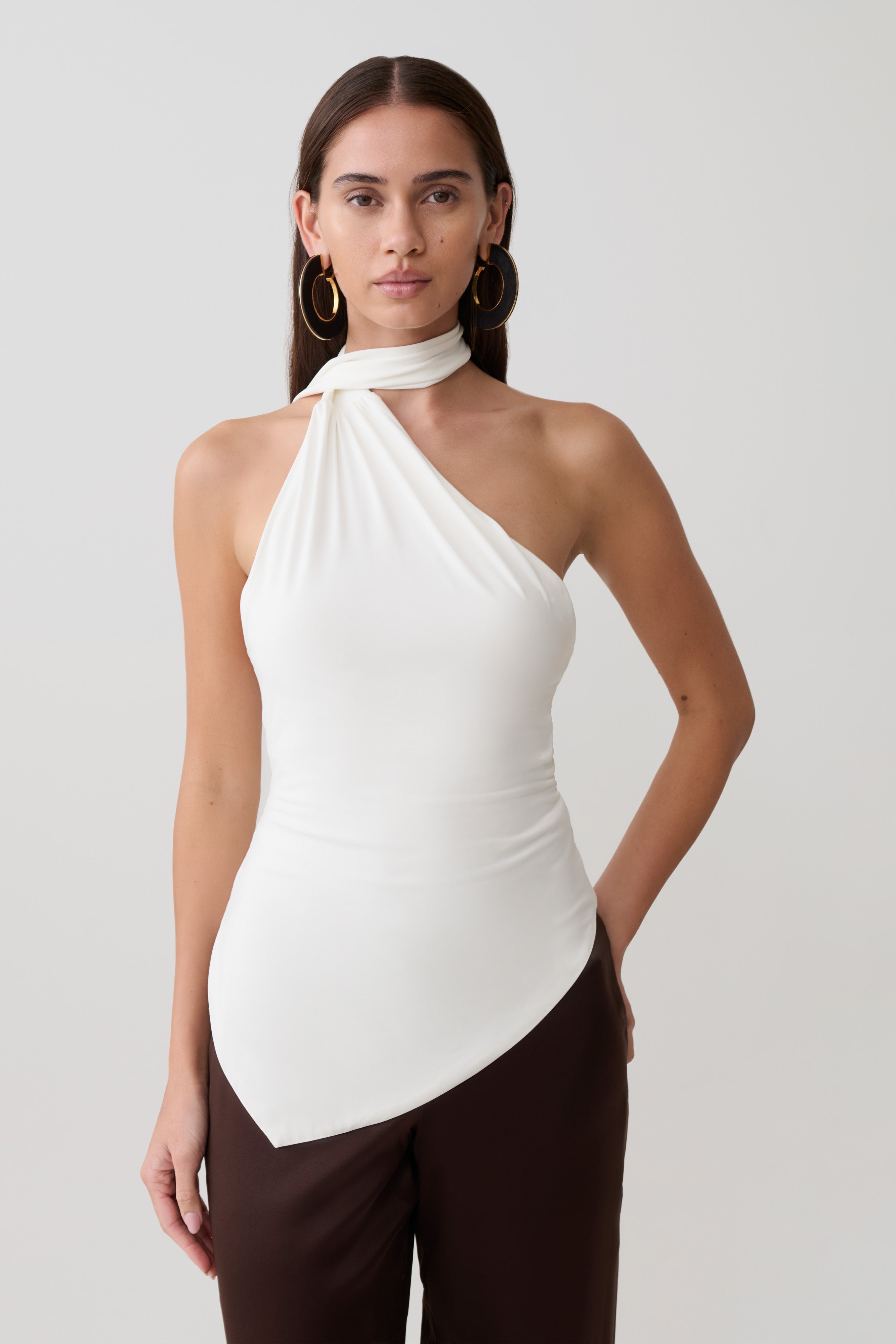 One Shoulder Tie Top - White