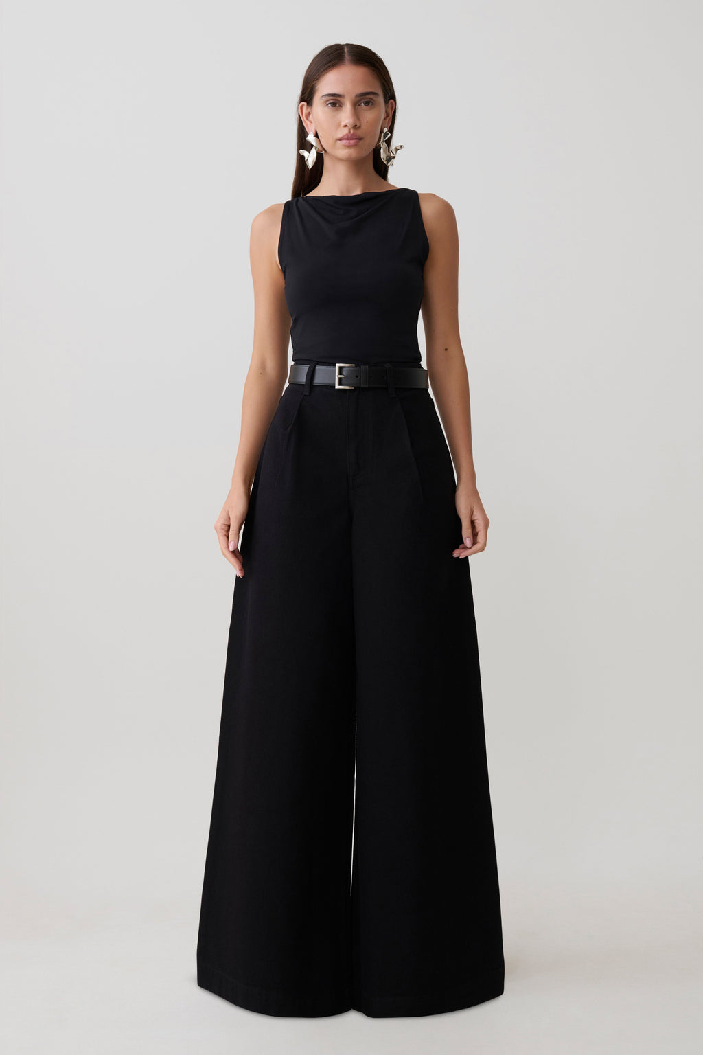 Oversized jeans met plooi aan de voorkant - Zwart