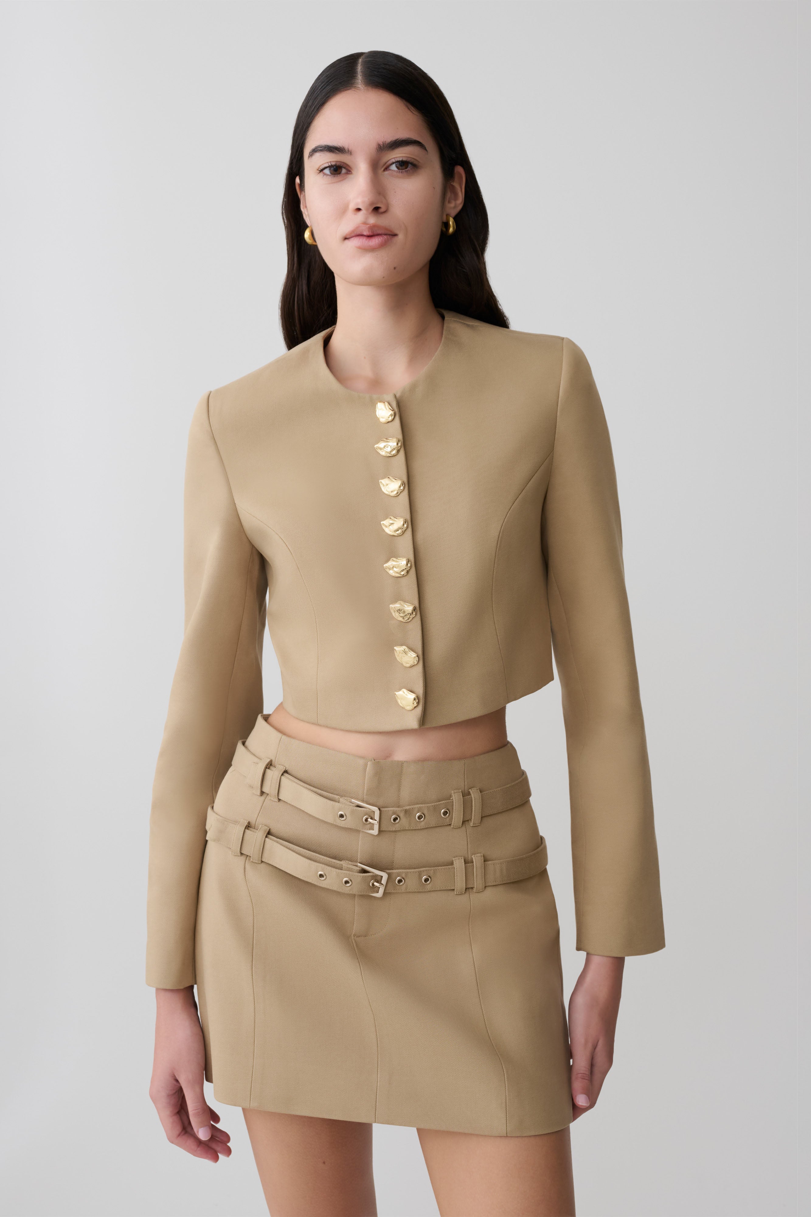 Button Up Cropped Jacket - Taupe