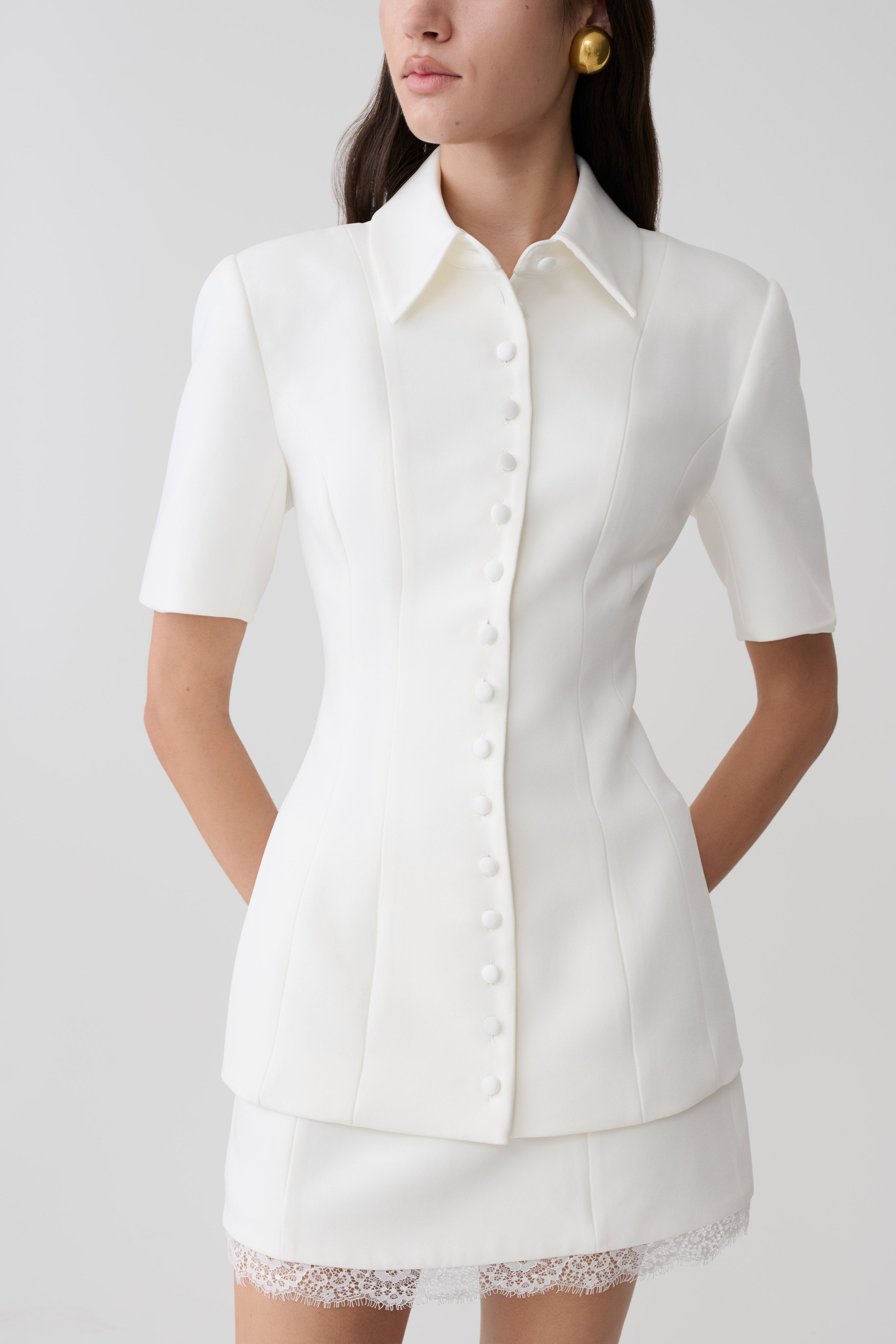 Button Up Short Sleeves Top - White