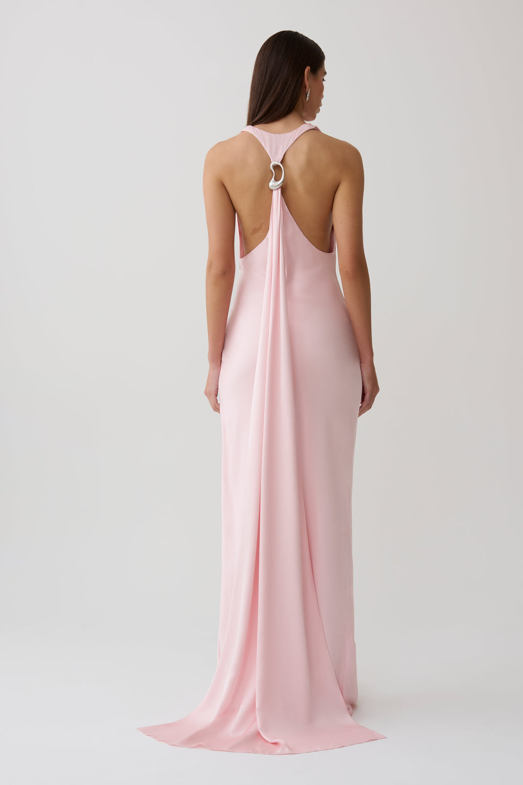 Halter Satin Maxi Dress With Hardware - Pale Pink