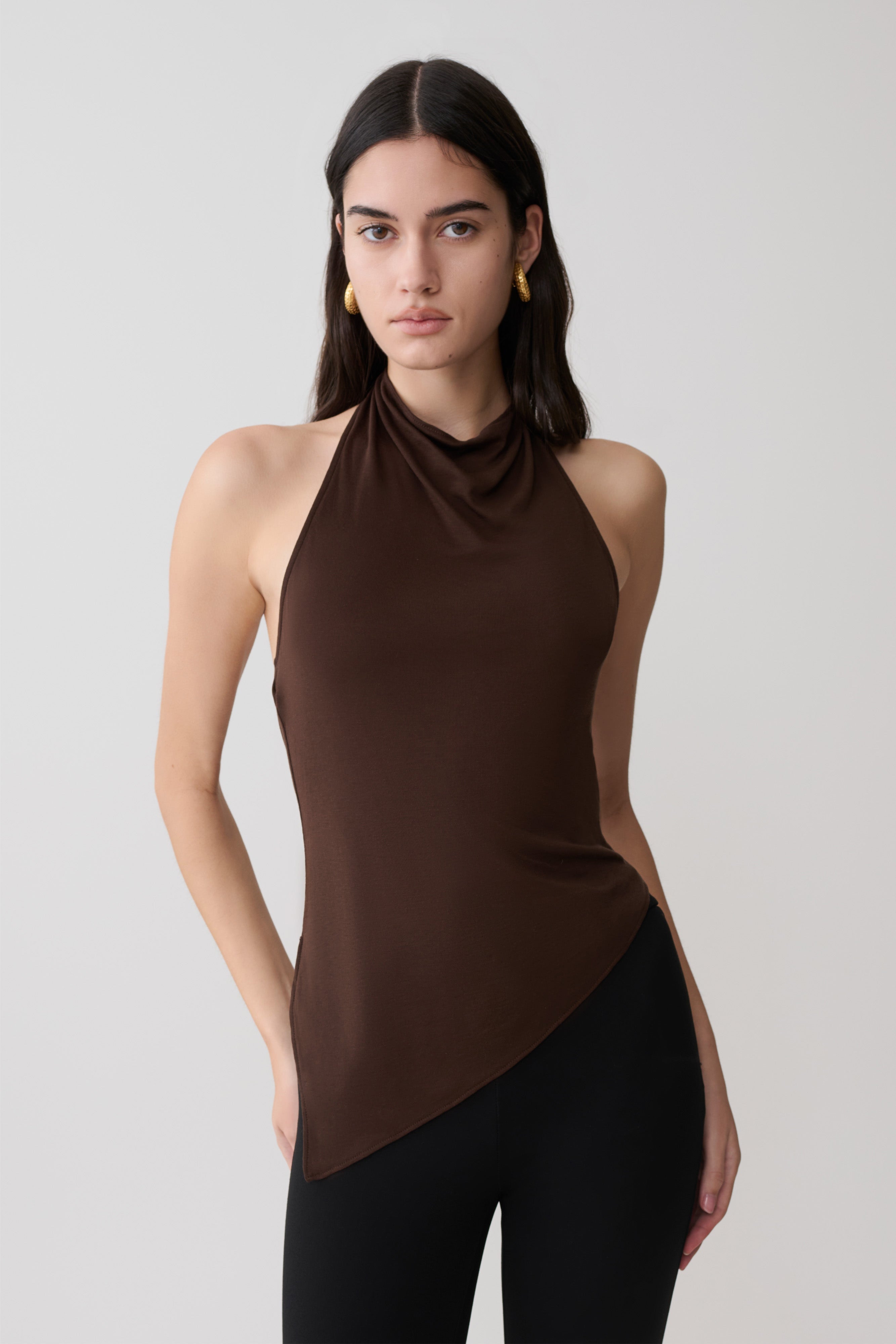 Relaxed Sheer Halter Top - Espresso