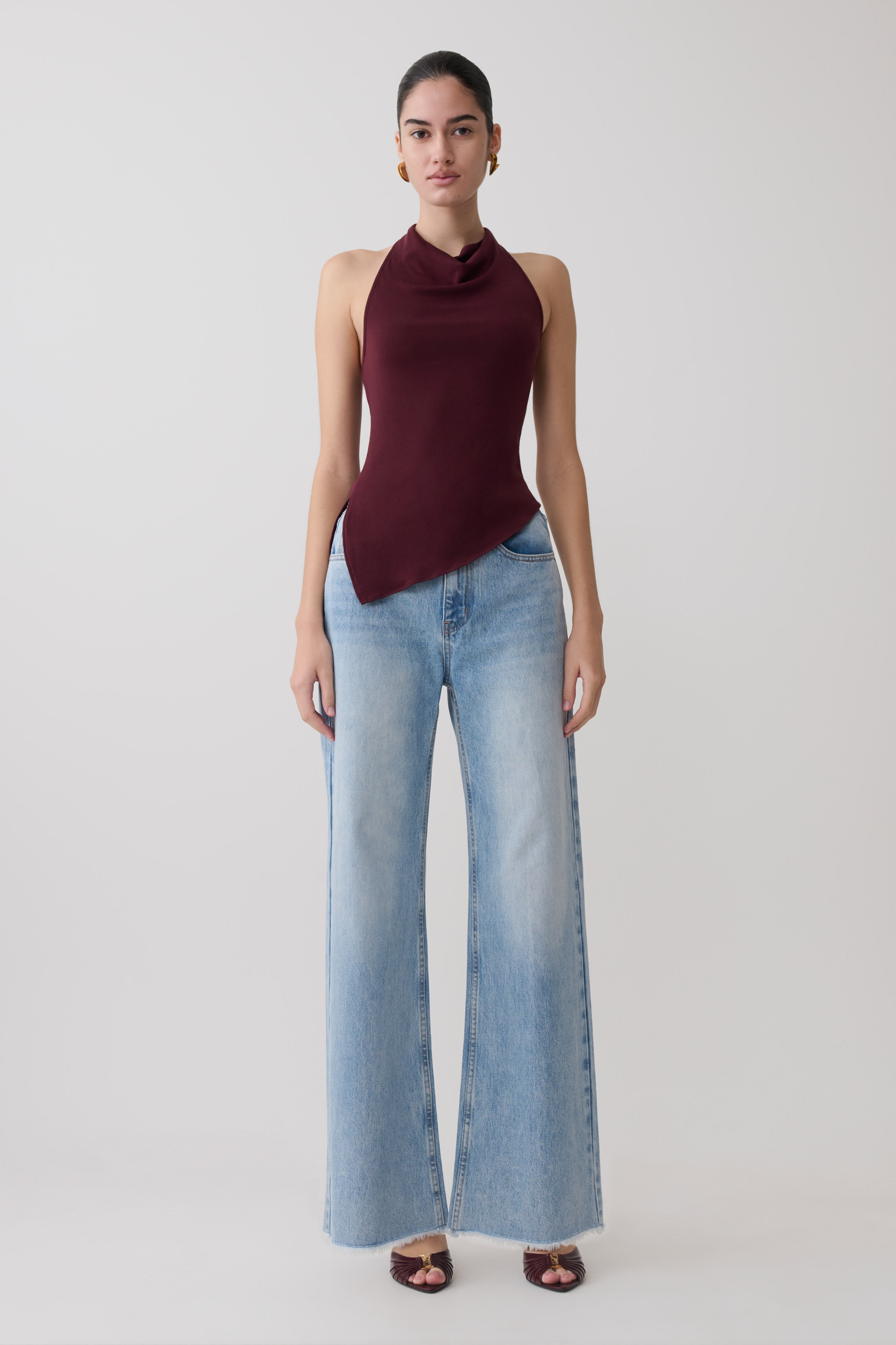 Relaxed Sheer Halter Top - Burgundy