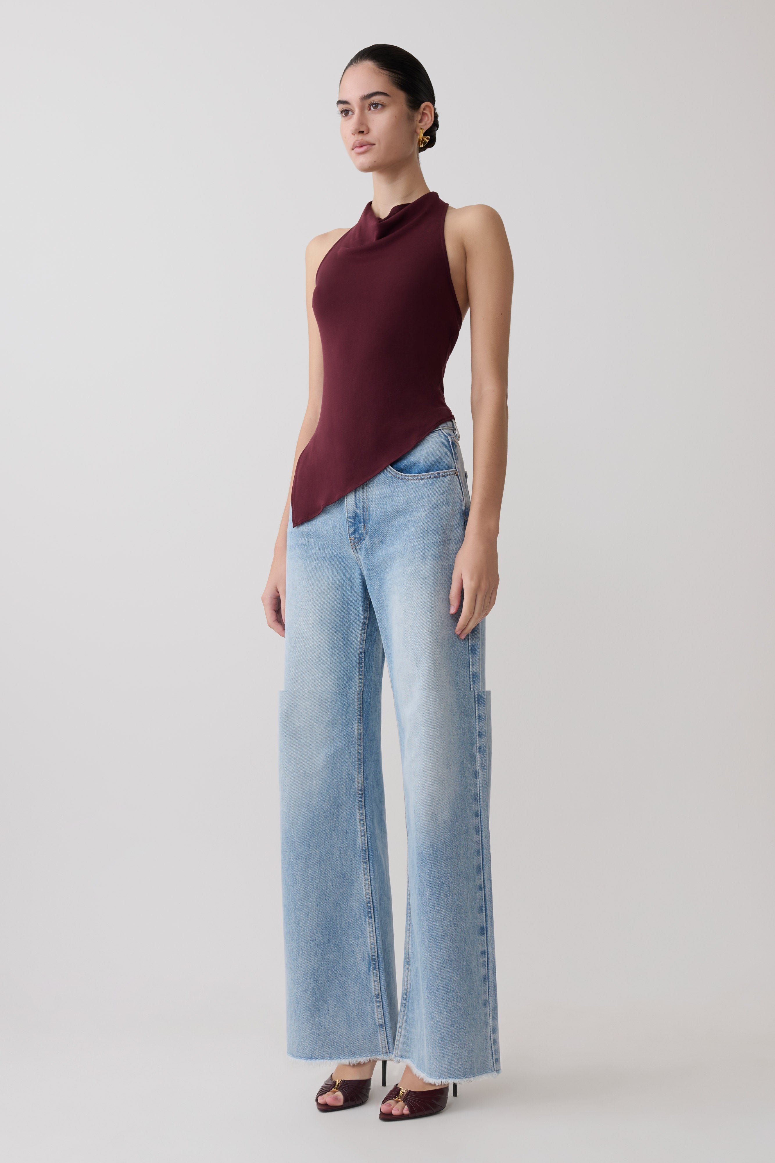 Relaxed Sheer Halter Top - Burgundy