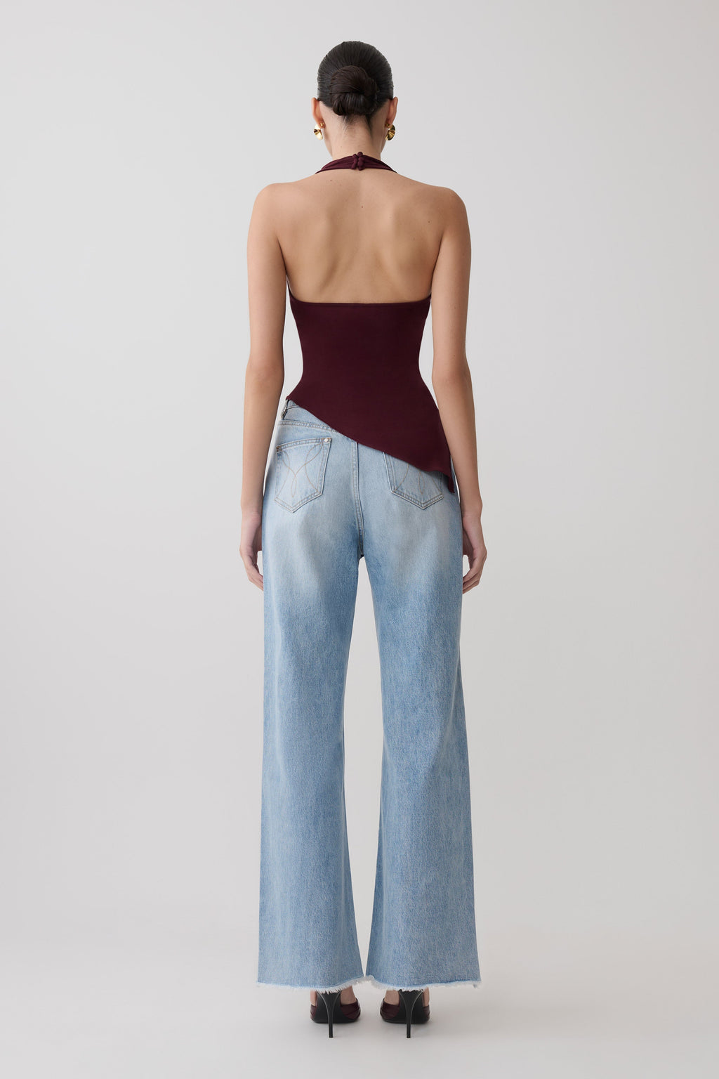 Relaxed Sheer Halter Top - Burgundy