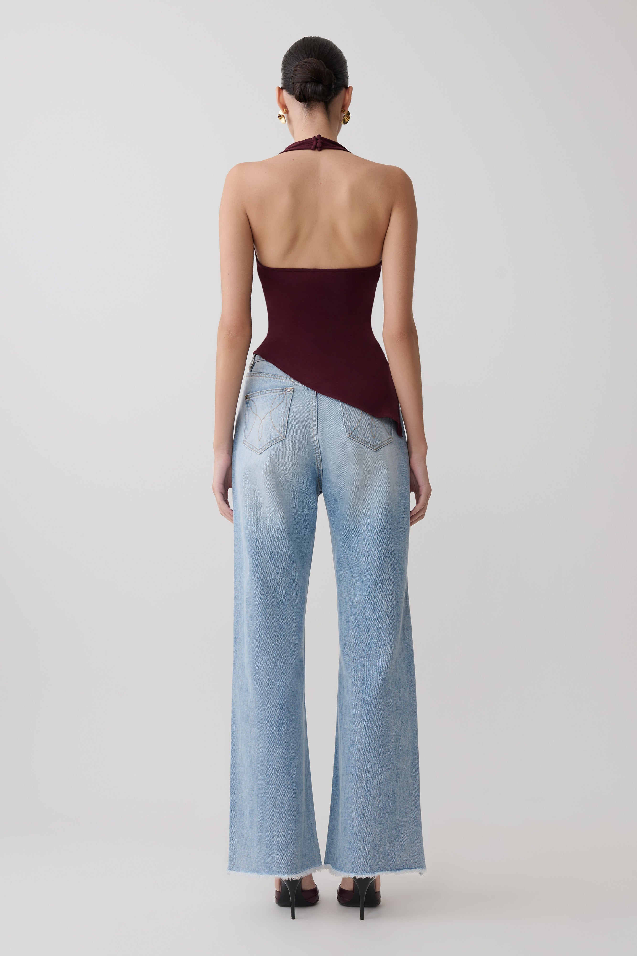 Relaxed Sheer Halter Top - Burgundy