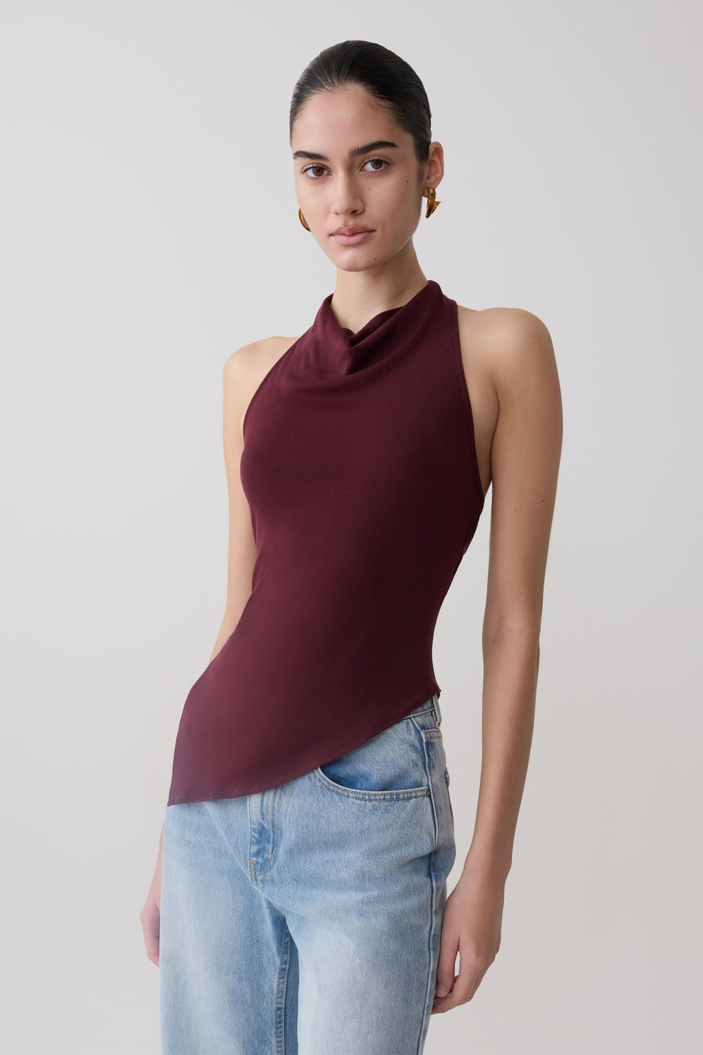 Relaxed Sheer Halter Top - Burgundy