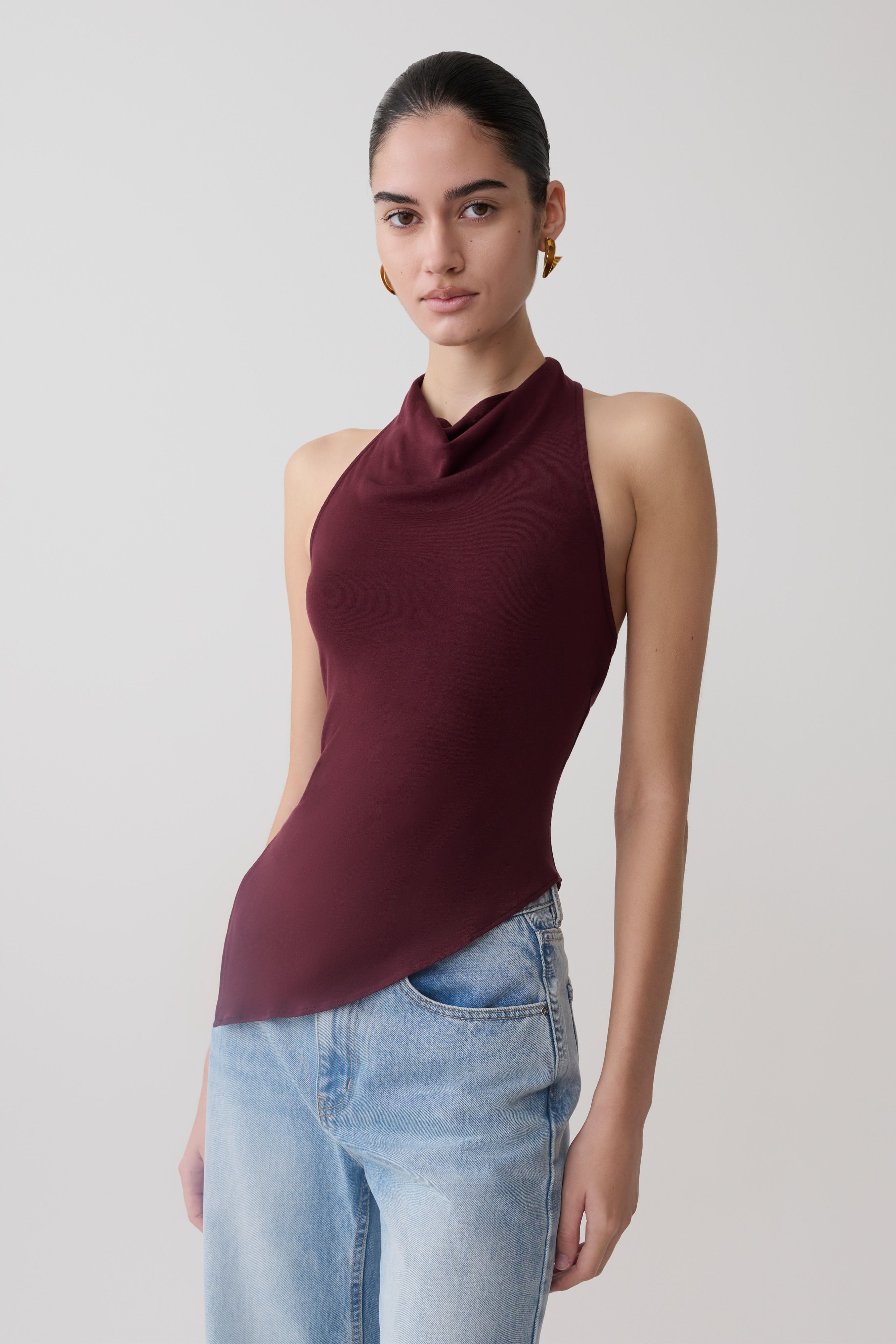 Relaxed Sheer Halter Top - Burgundy