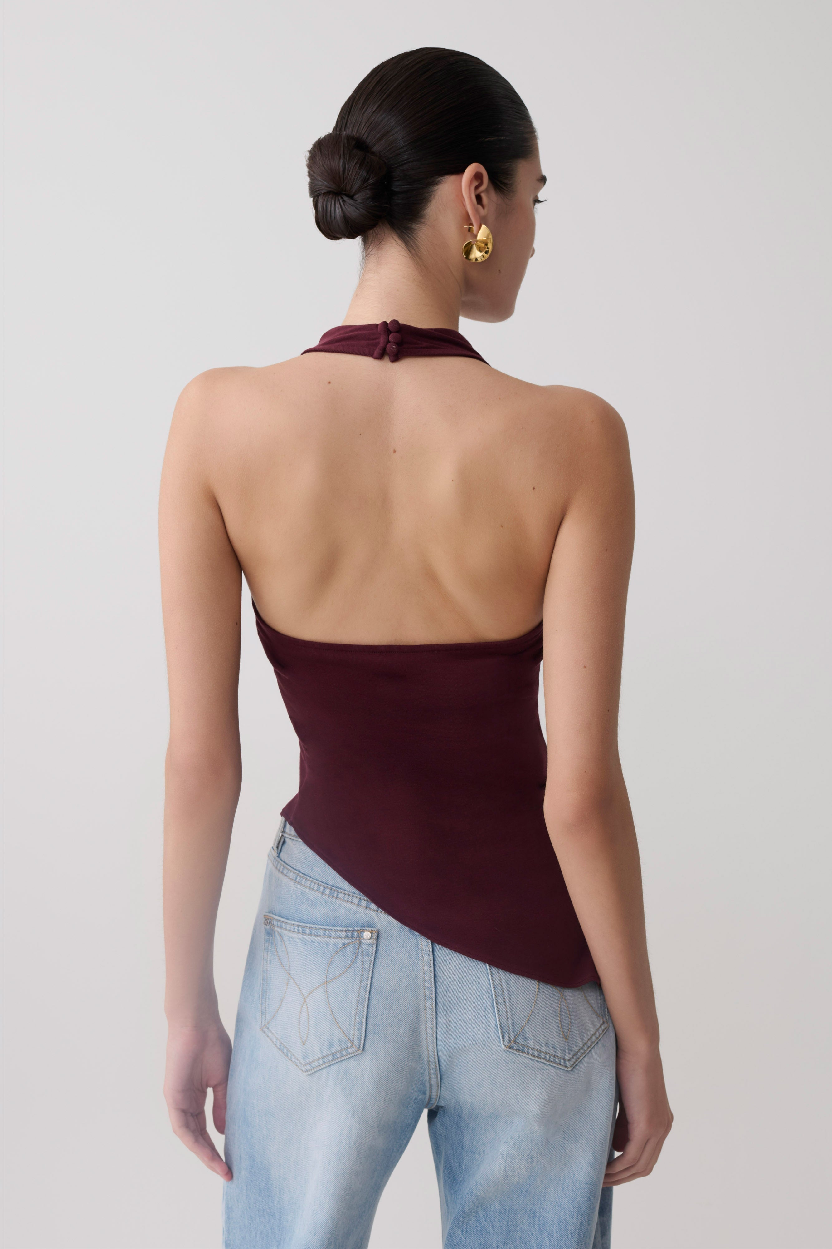 Relaxed Sheer Halter Top - Burgundy