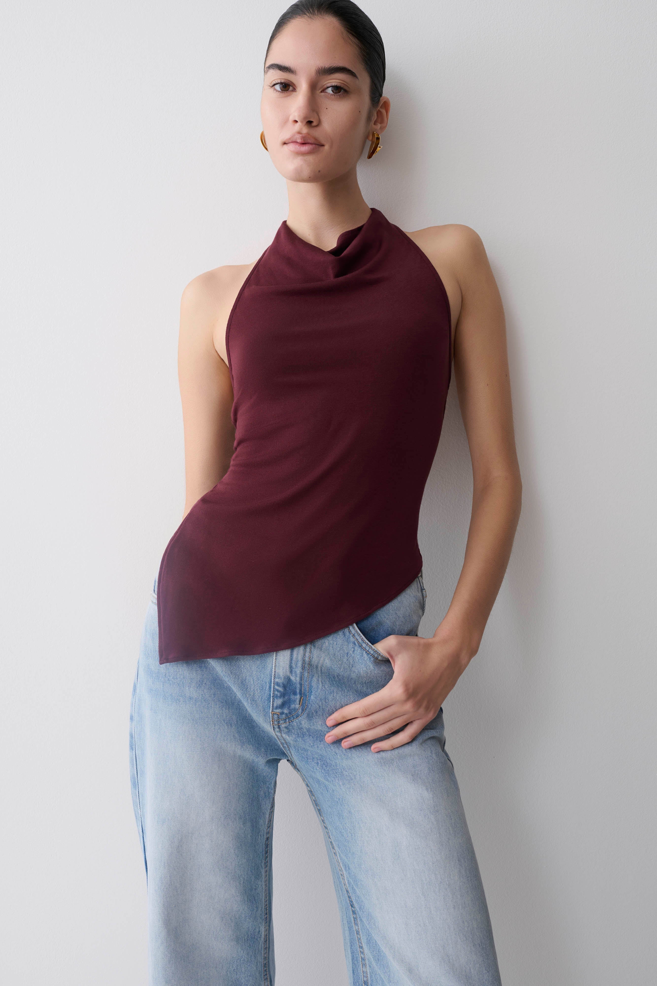 Relaxed Sheer Halter Top - Burgundy