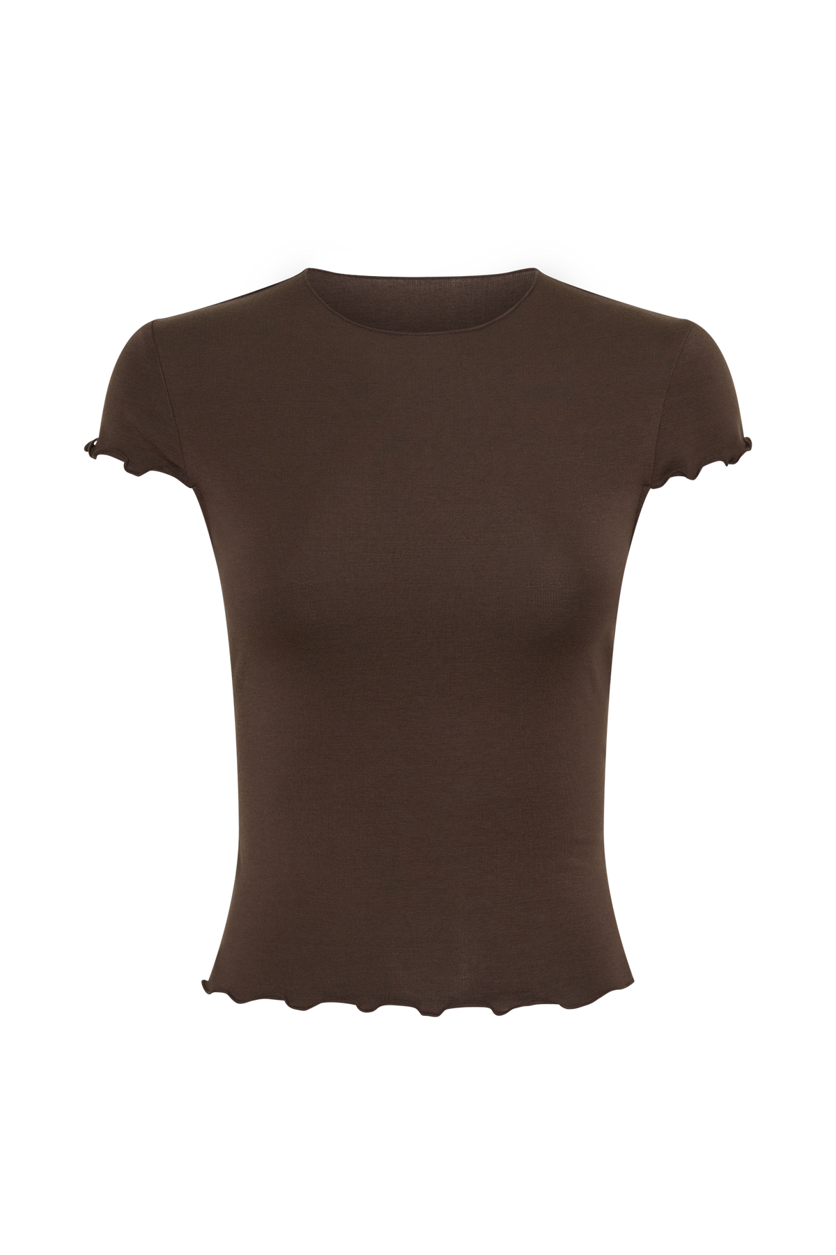 High Neck Top With Piping Detail - Dark Chocolate