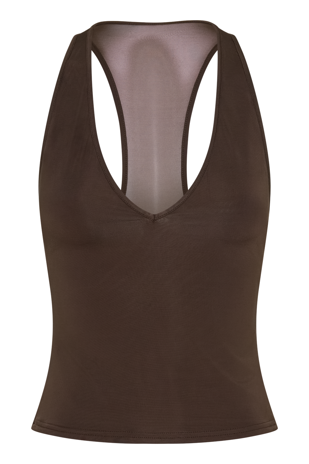Slinky And Mesh Top - Chocolate