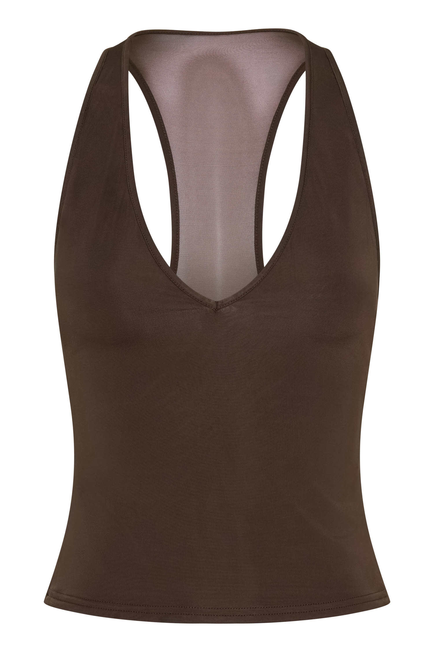 Slinky And Mesh Top - Chocolate