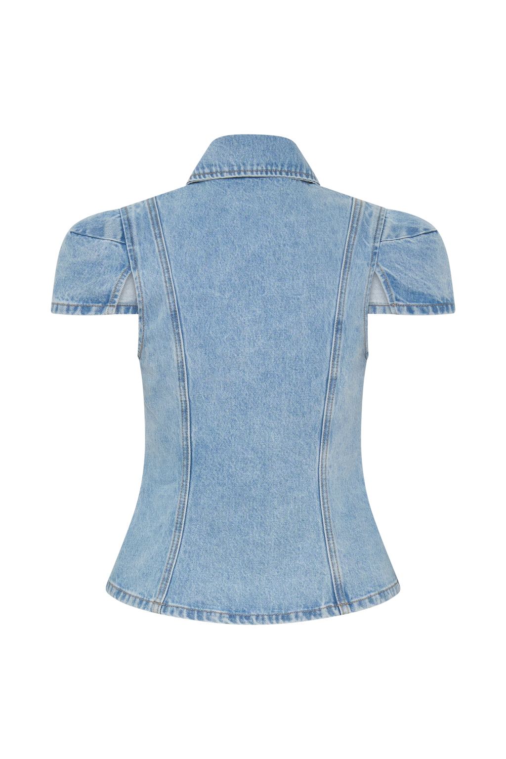 Short Sleeve Denim Top - Washed Light Blue