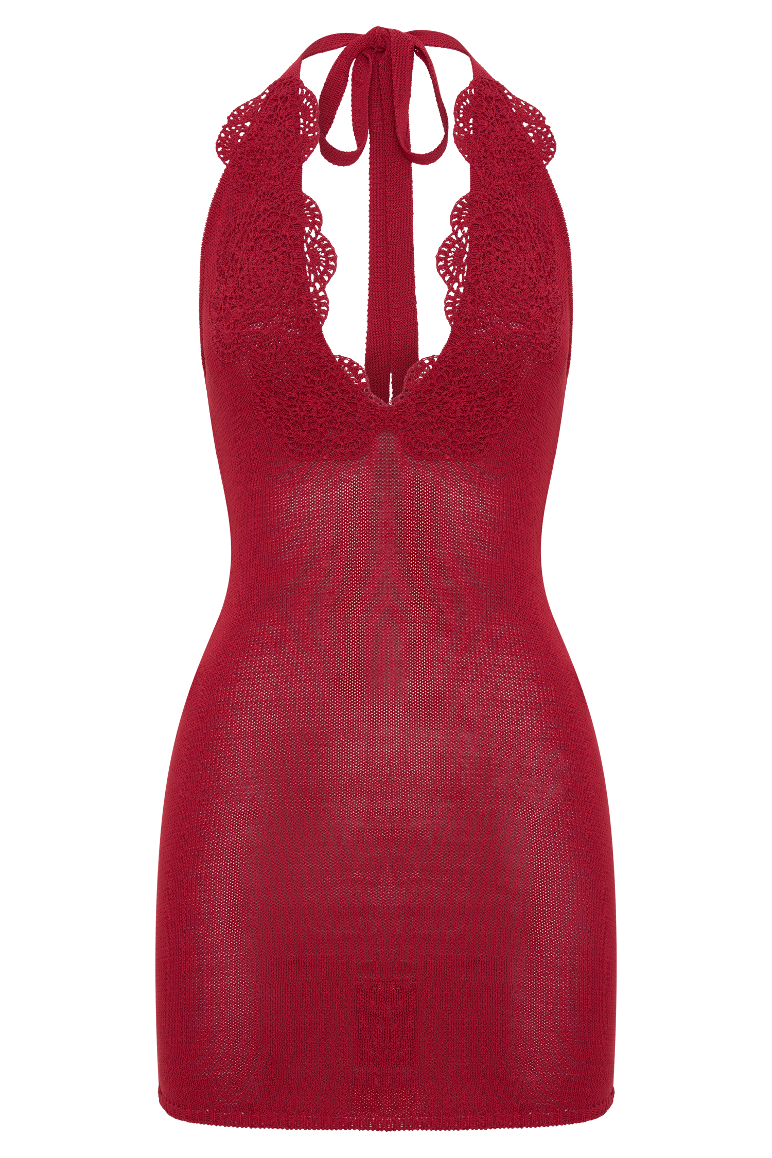 Crochet Halter Mini Dress - Pomegranate