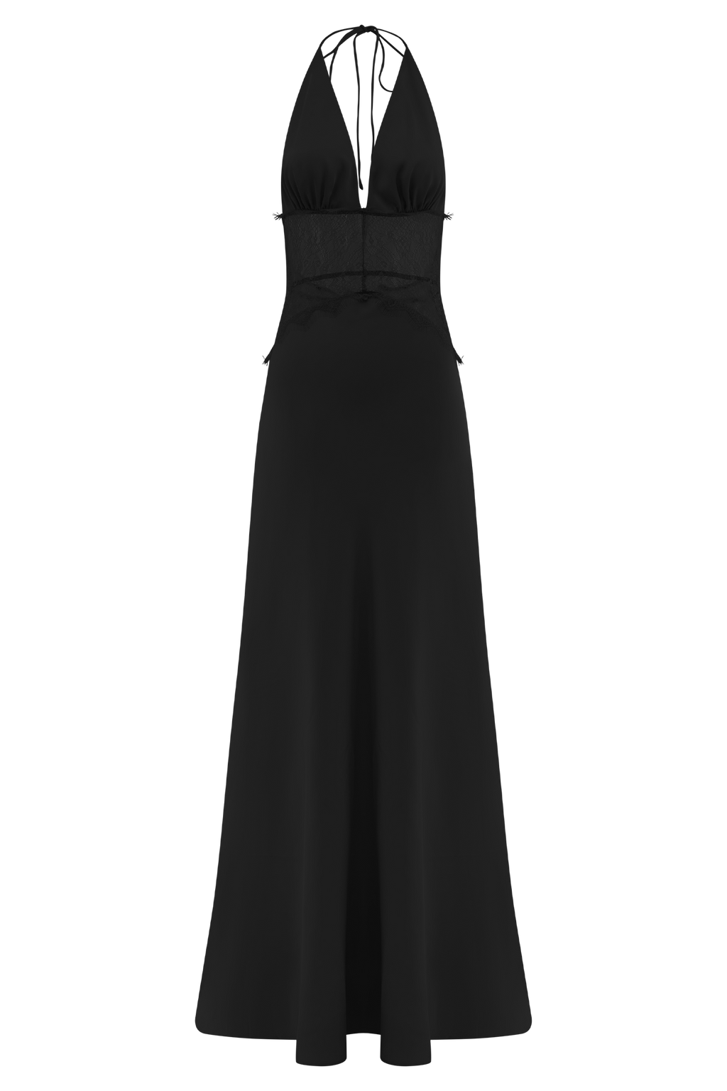 Lace And Satin Maxi Dress - Black