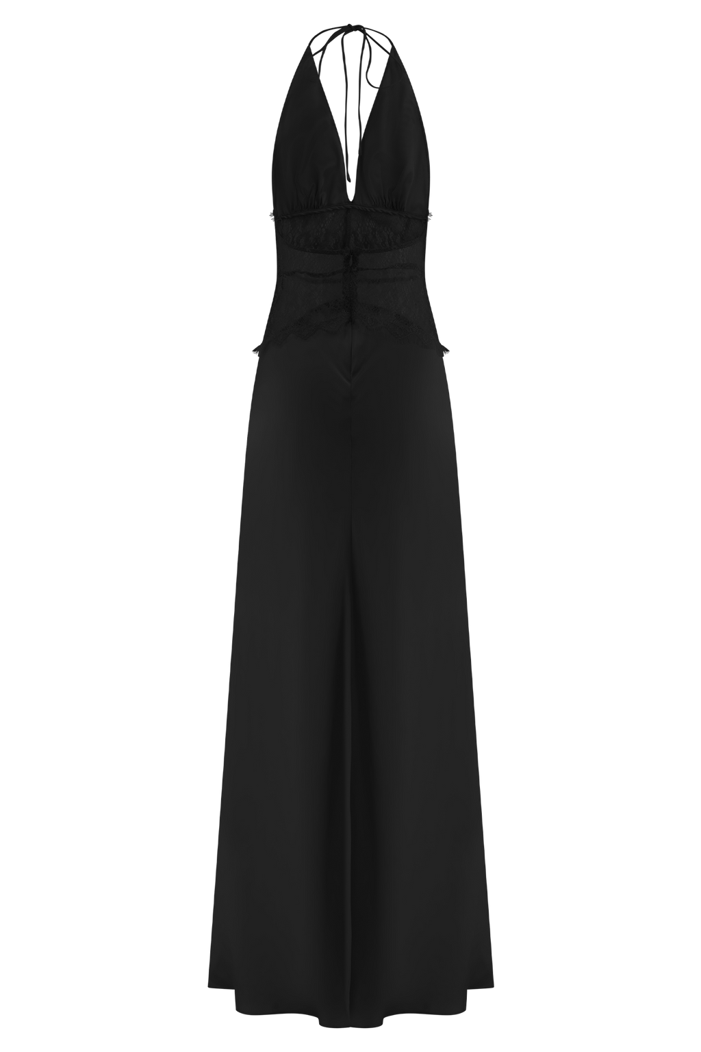 Lace And Satin Maxi Dress - Black