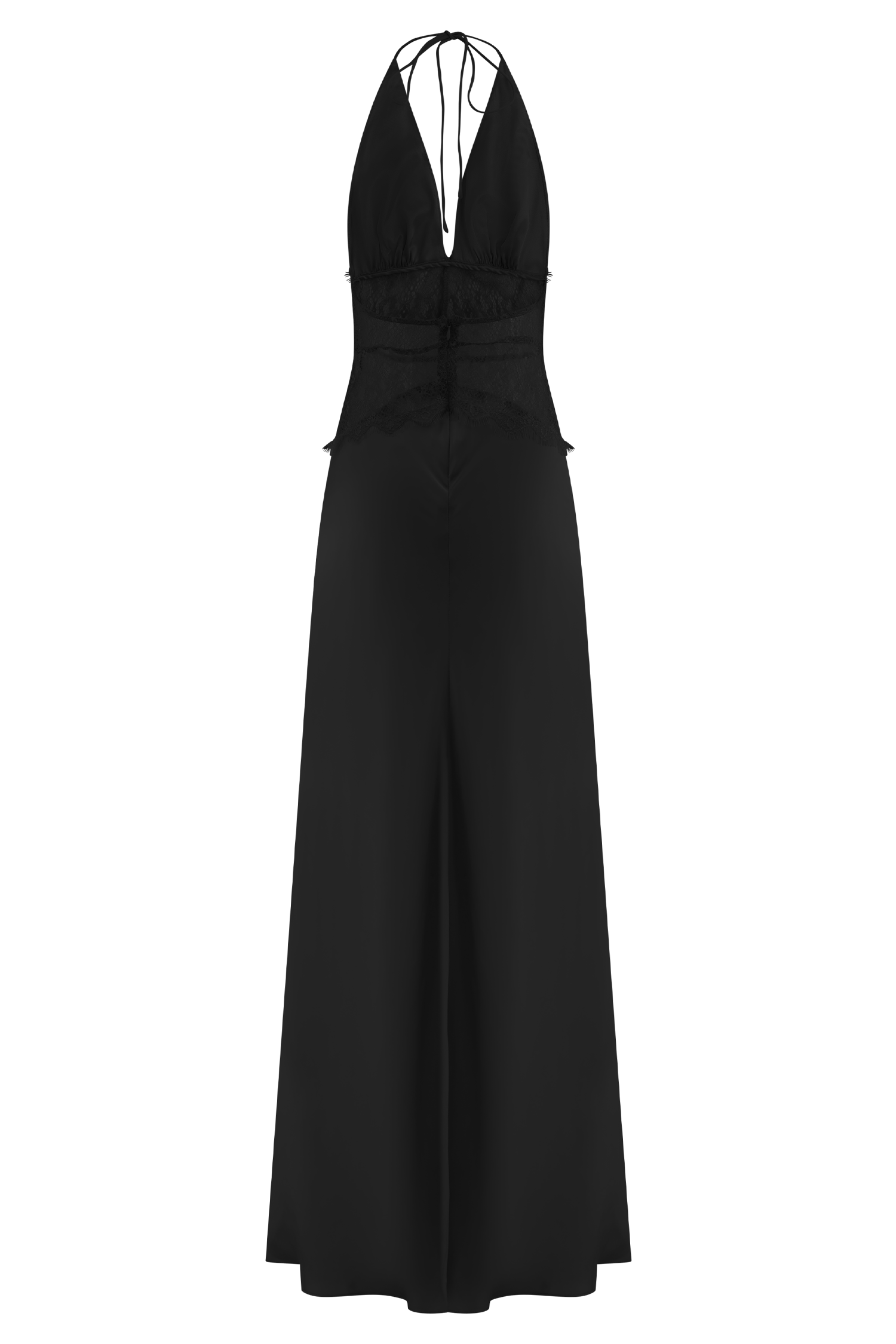 Lace And Satin Maxi Dress - Black
