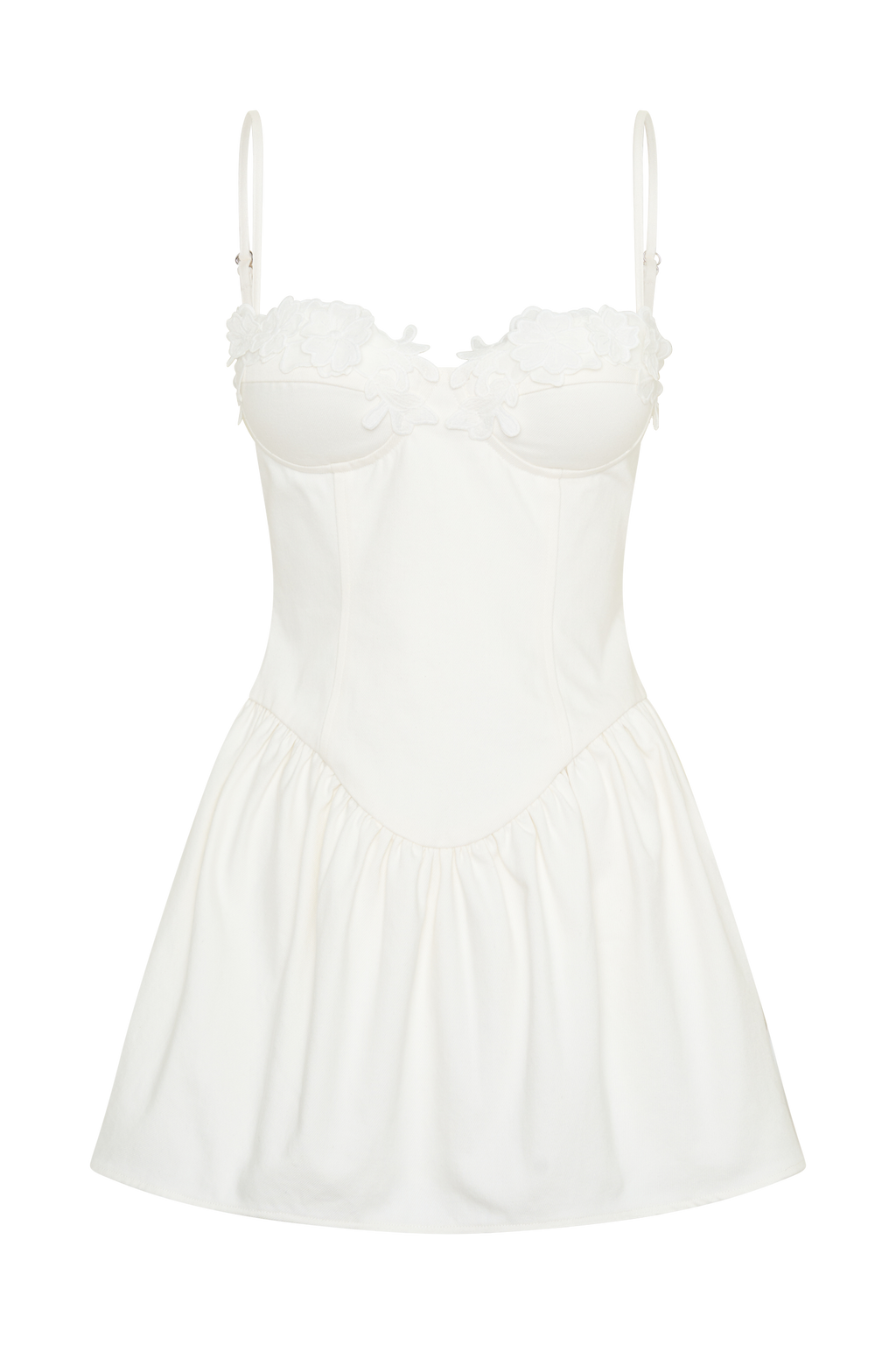 Applique Denim Bustier Mini Dress - White