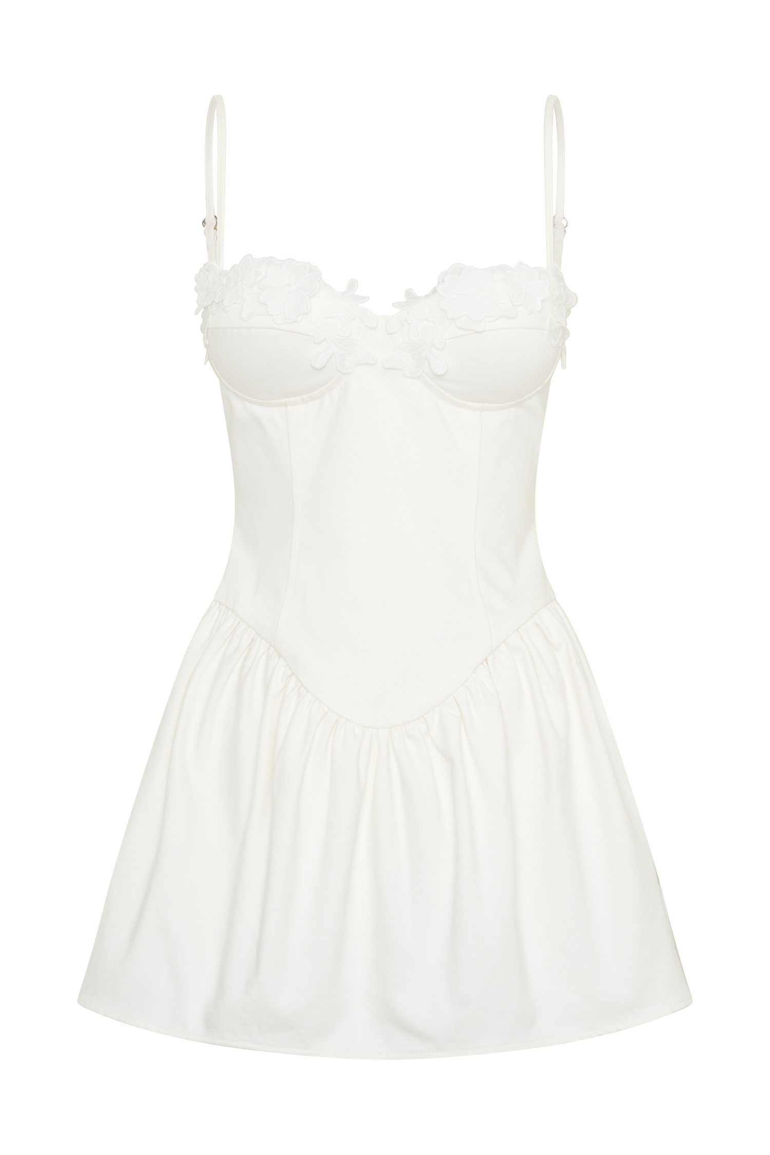 Applique Denim Bustier Mini Dress - White