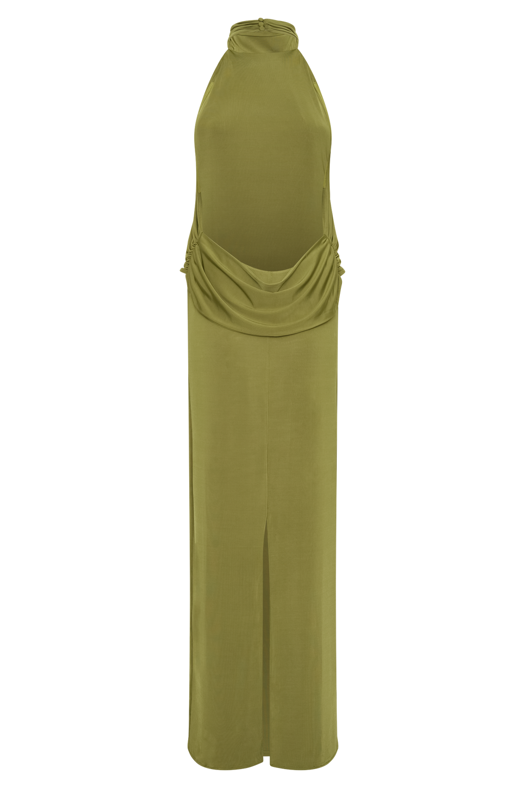 Halter Neck Slinky Maxi Dress - Martini Olive